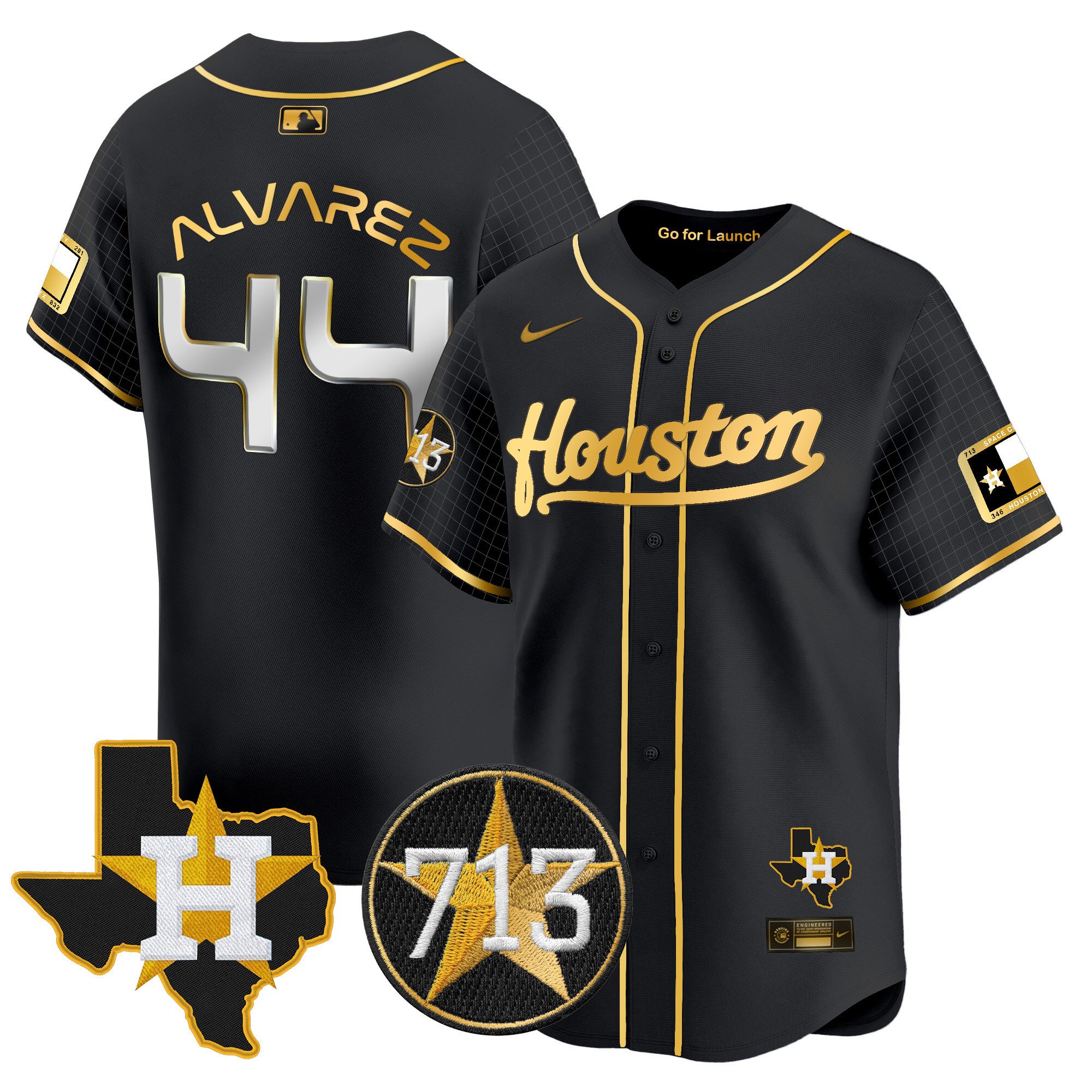 Men's Yordan Â¡lvarez Houston Astros Space City 713 Patch Vapor Premier Limited Black Gold Jersey - All Stitched