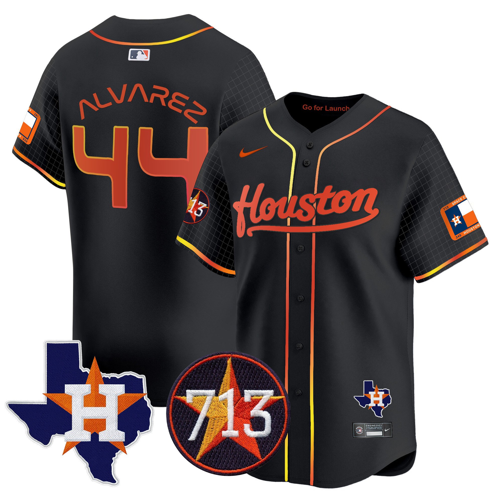 Men's Yordan Â¡lvarez Houston Astros Space City 713 Patch Vapor Premier Limited Black Jersey - All Stitched