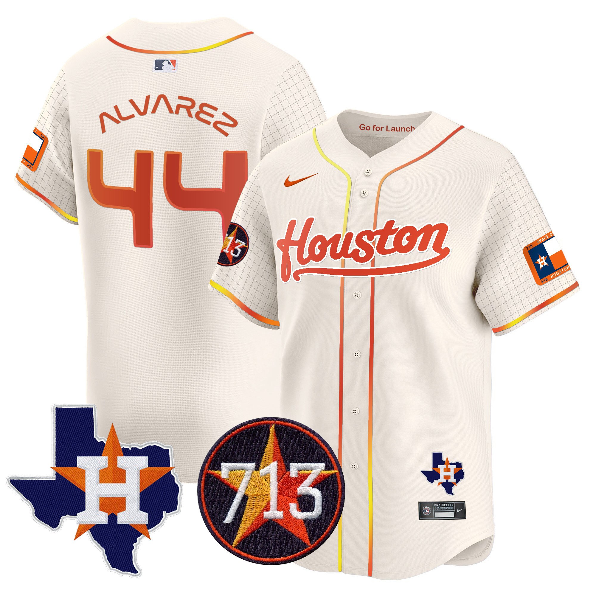 Men's Yordan Â¡lvarez Houston Astros Space City 713 Patch Vapor Premier Limited Cream Jersey - All Stitched