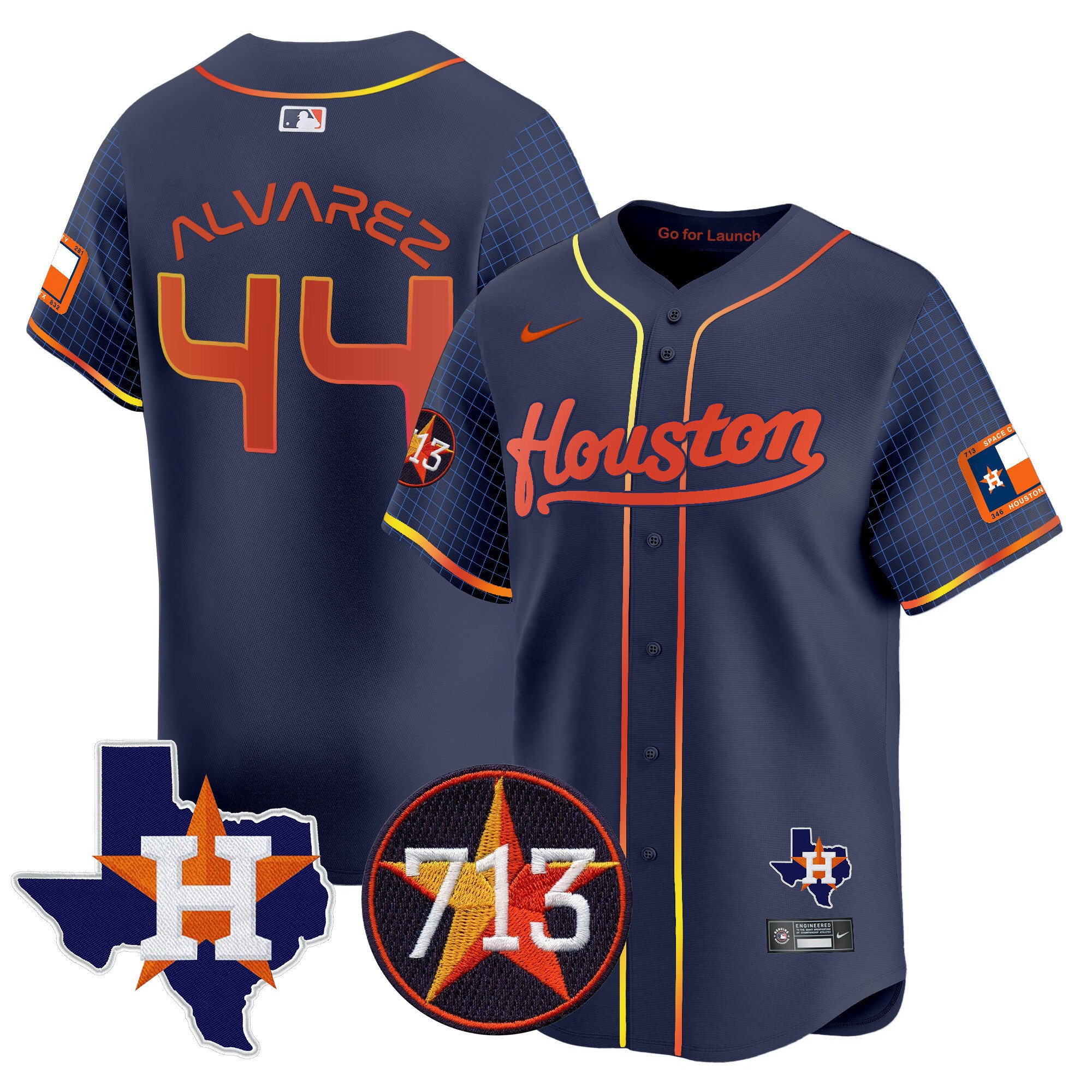 Men's Yordan Â¡lvarez Houston Astros Space City 713 Patch Vapor Premier Limited Navy Jersey - All Stitched