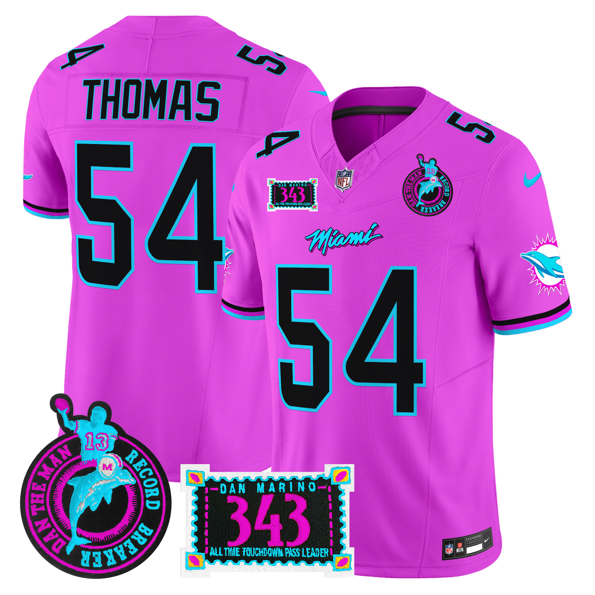 Men's Zach Thomas Miami Dolphins "Dan the Man Record Breaker" Patch Vapor Limited Pink Jersey - All Stitched