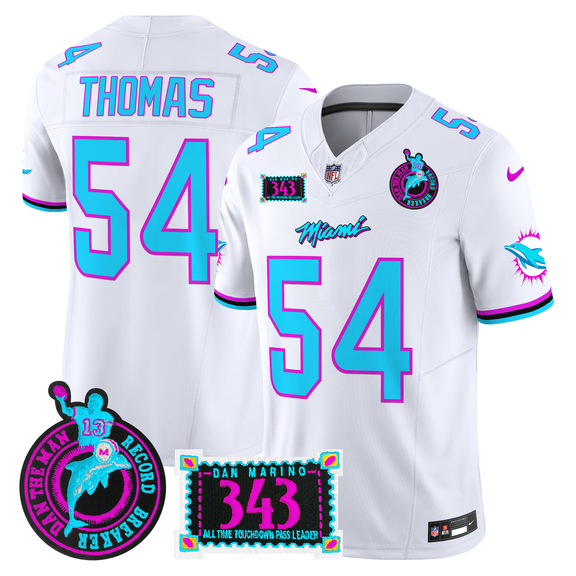 Men's Zach Thomas Miami Dolphins "Dan the Man Record Breaker" Patch Vapor Limited White Jersey - All Stitched
