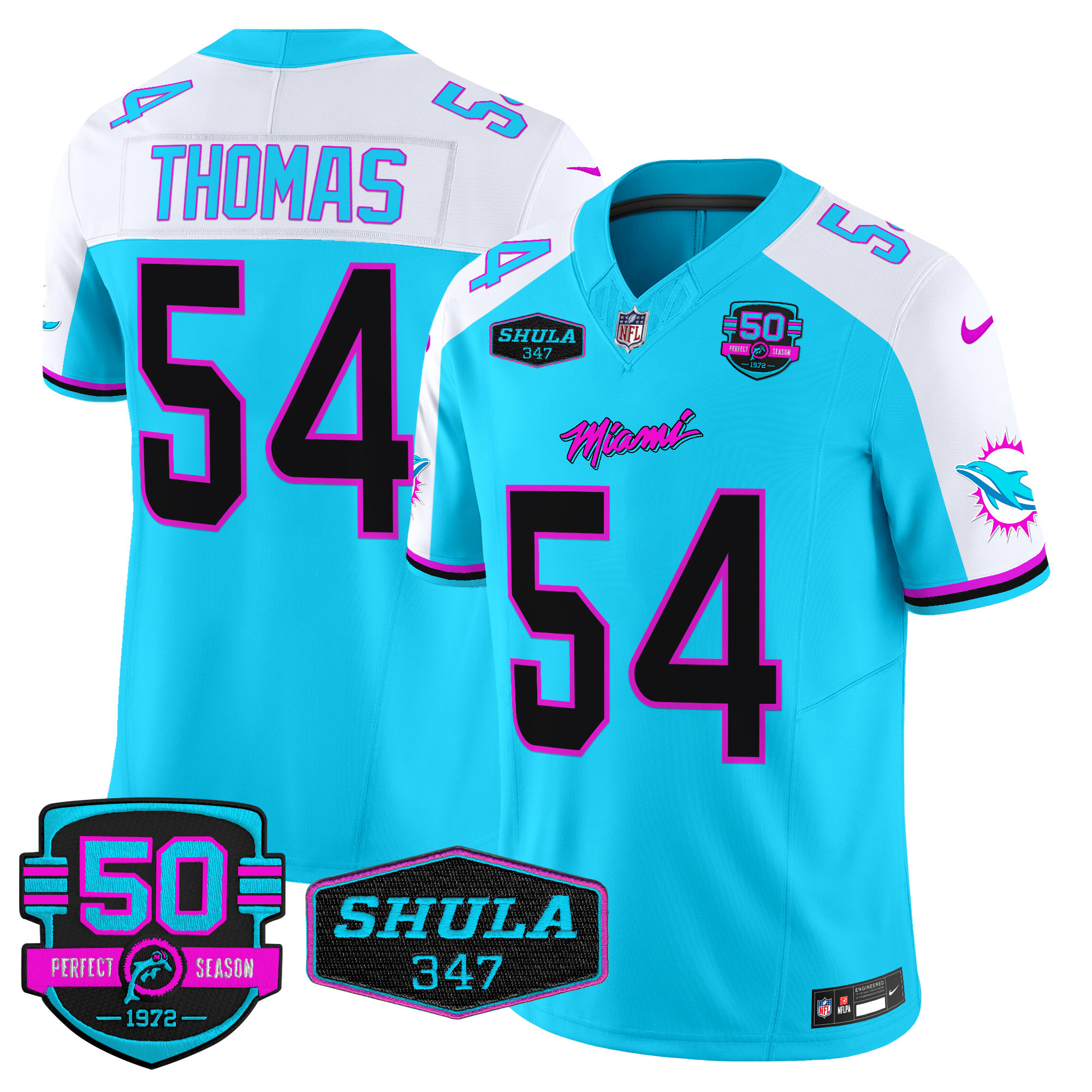 Men's Zach Thomas Miami Dolphins "Miami Vice" Vapor Limited Aqua Alternate Jersey V4 - All Stitched