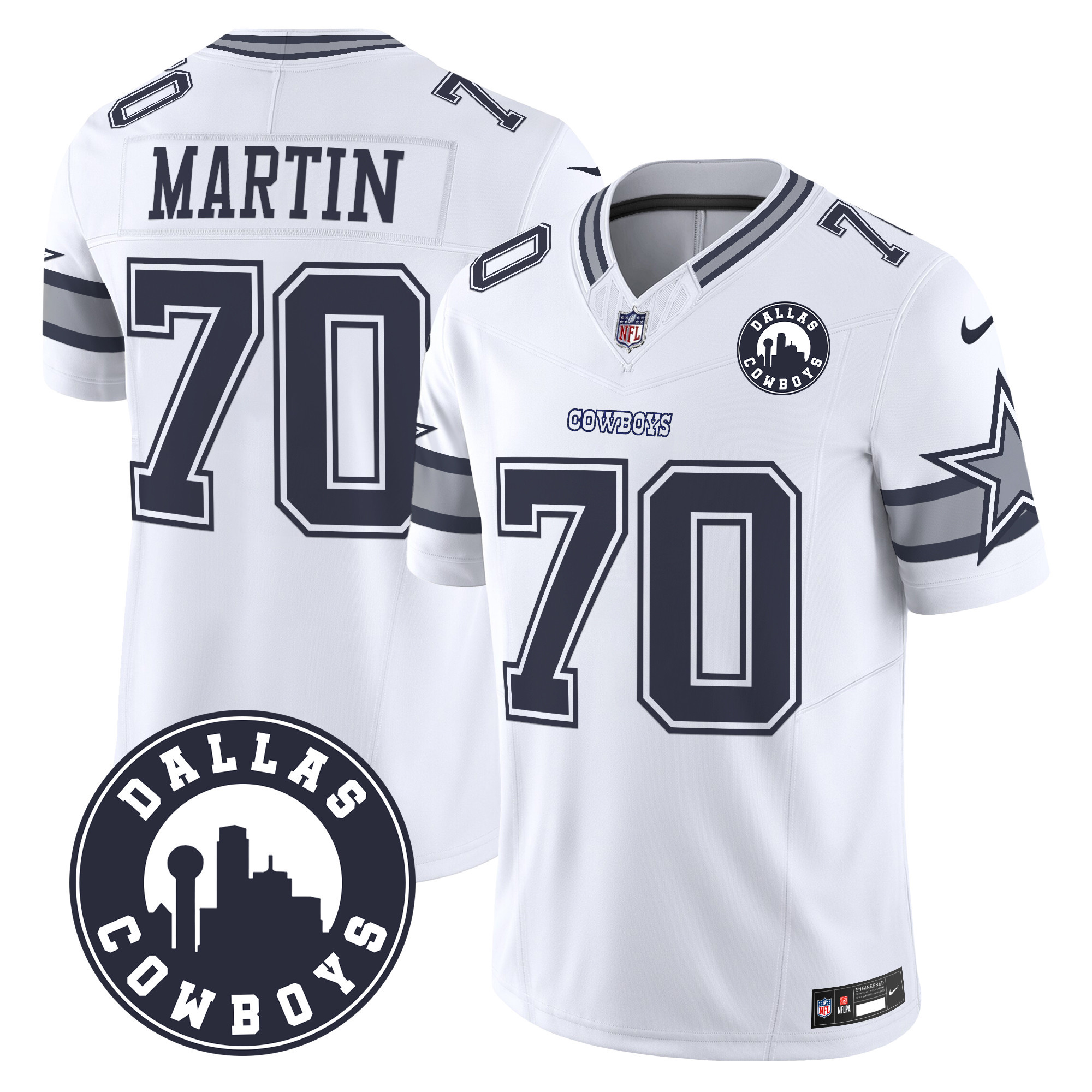 Men's Zack Martin Dallas Cowboys "Dallas City" Patch Vapor Limited White Jersey - All Stitched
