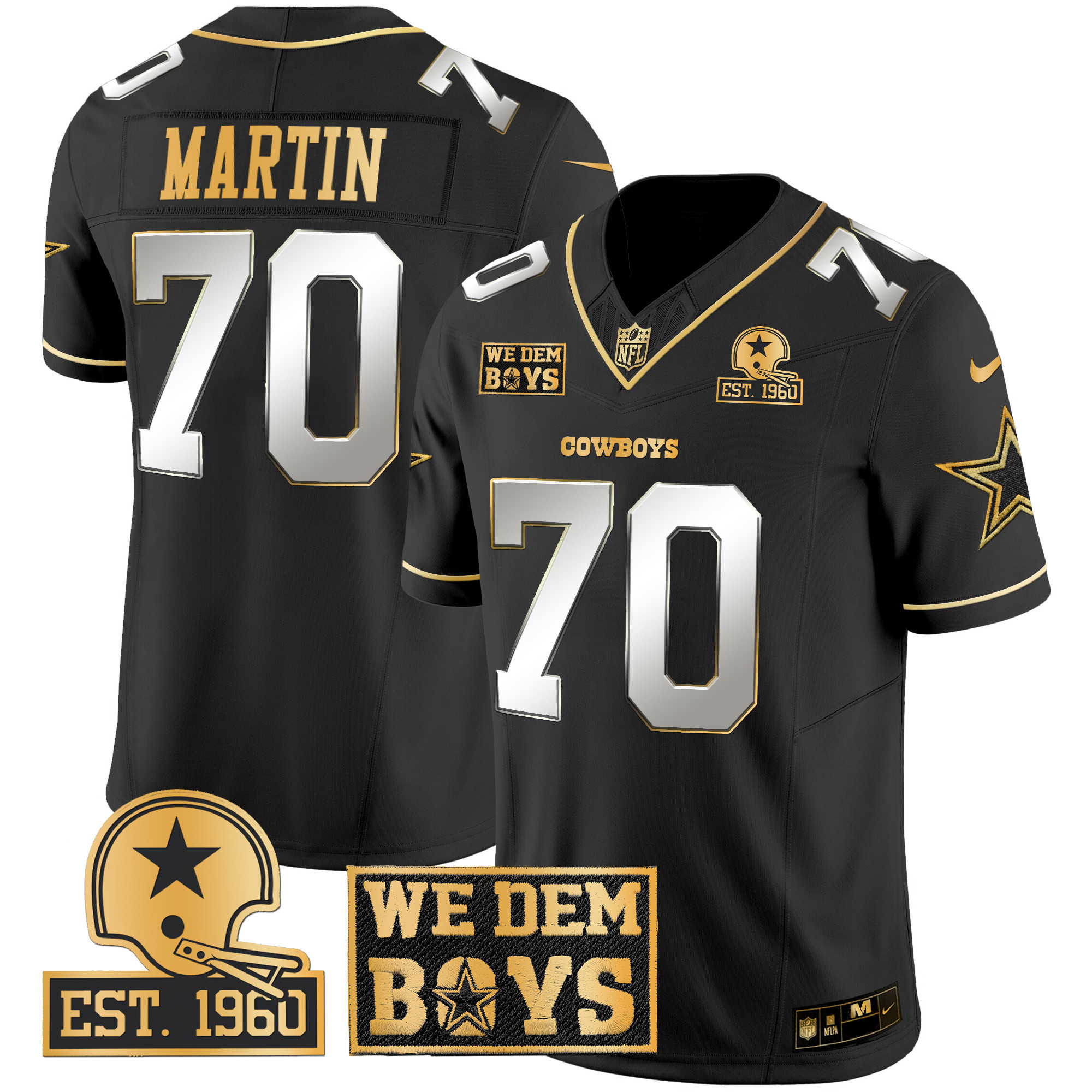 Men's Zack Martin Dallas Cowboys Est. 1960 & We Dem Boyz Patch Gold Vapor Limited Black Limited Jersey - All Stitched