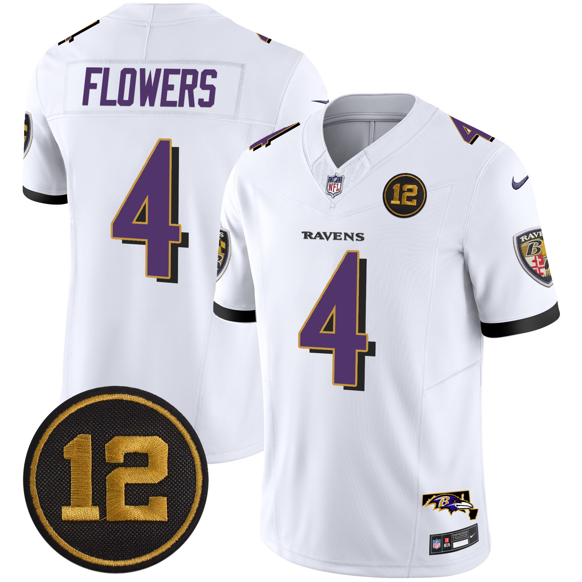 Men's Zay Flowers Baltimore Ravens Jacoby Jones Patch Vapor Limited White Jersey - All Stitched