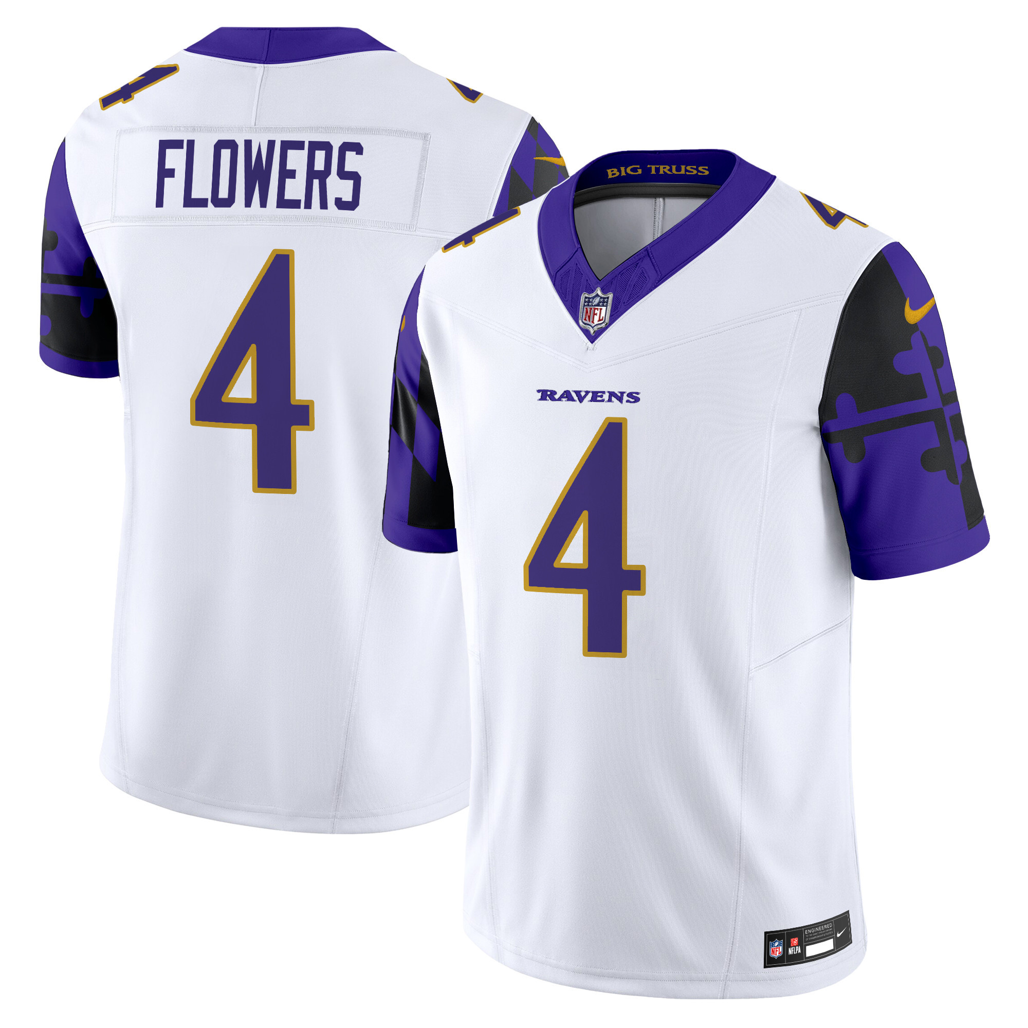 Men's Zay Flowers Baltimore Ravens Maryland Flag Vapor Limited White Jersey - All Stitched