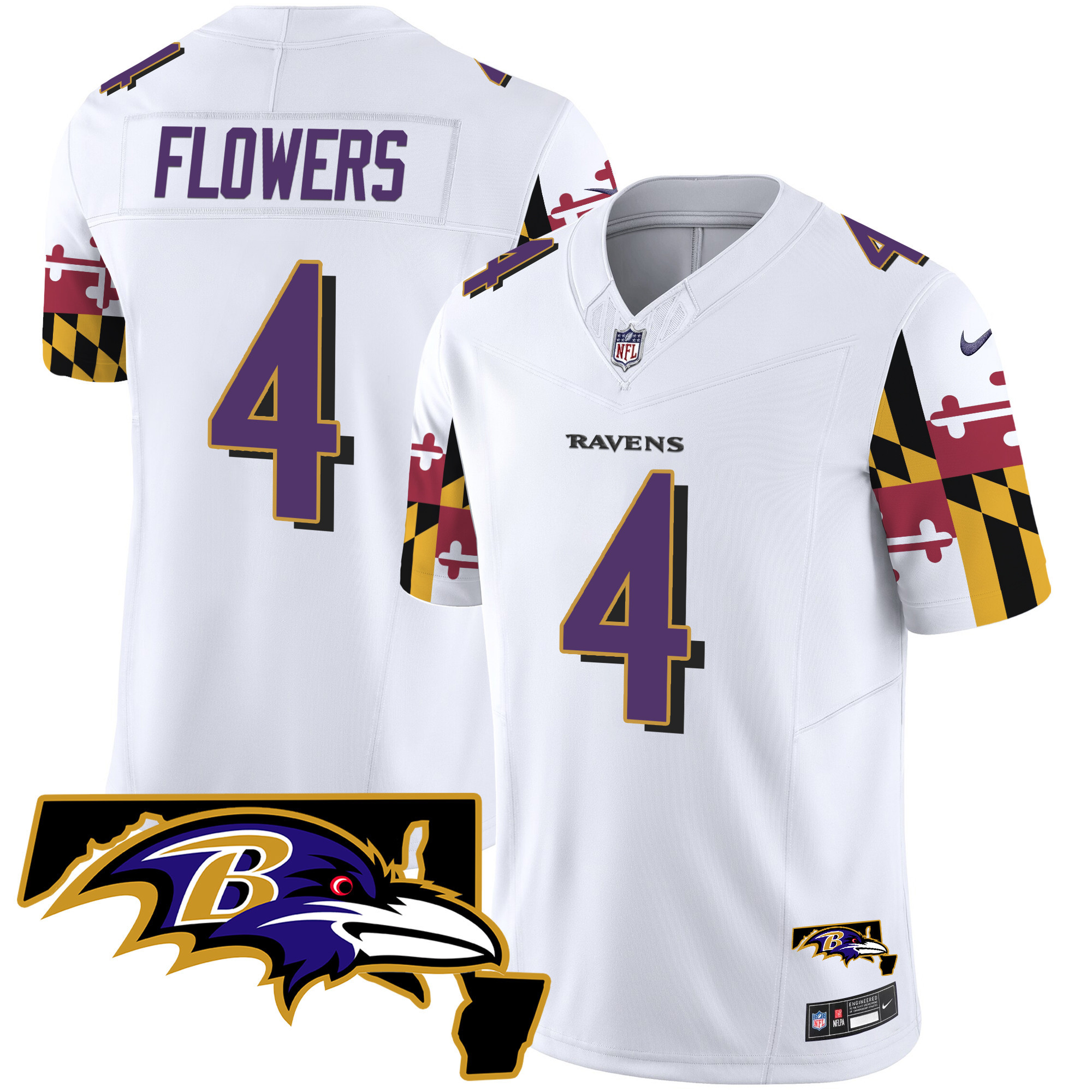 Men's Zay Flowers Baltimore Ravens Maryland Flag Vapor Limited White Jersey V2 - All Stitched