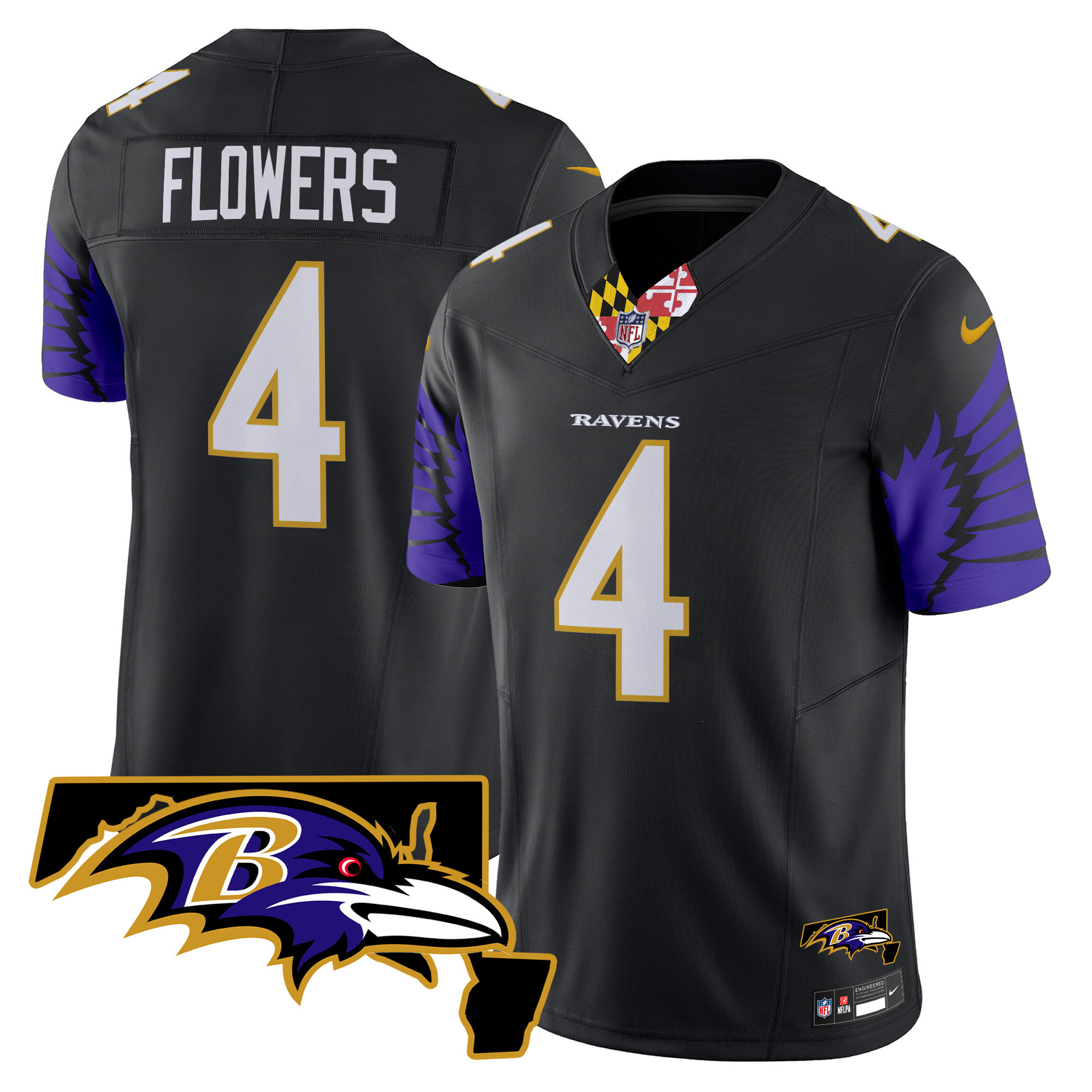 Men's Zay Flowers Baltimore Ravens Maryland Patch Vapor Limited Black Jersey V2 - All Stitched