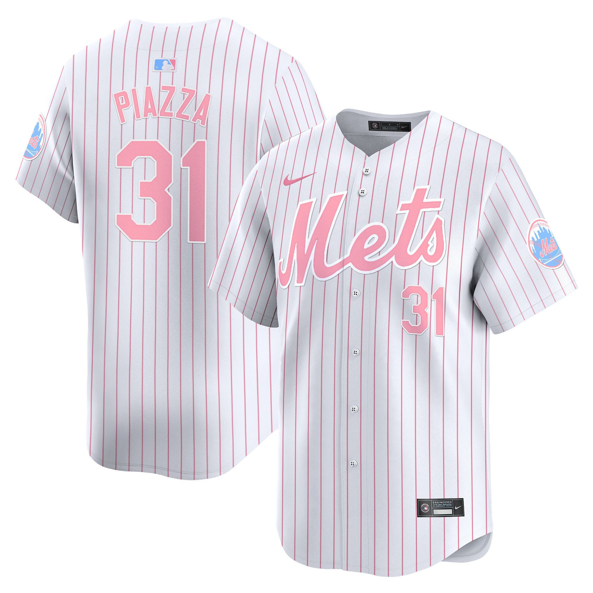 Mike PiazzaUnisex New York Mets Bubblegum Pink Vapor Premier Limited Pinstripe Jersey - All Stitched