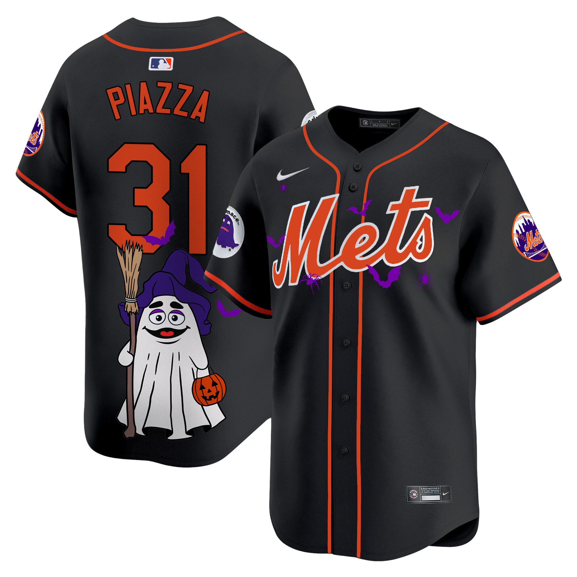 Mike PiazzaUnisex New York Mets Grimace Halloween Vapor Premier Limited Black Jersey V2- Printed