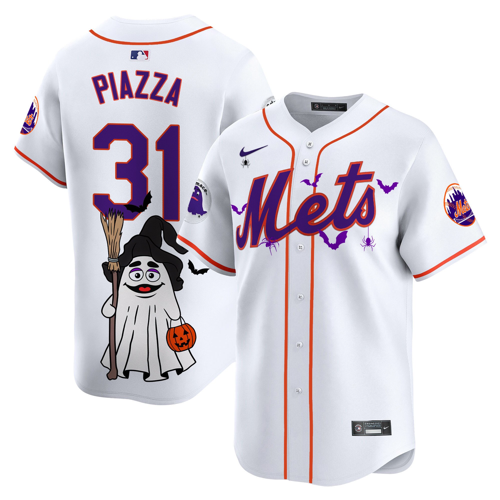 Mike PiazzaUnisex New York Mets Grimace Halloween Vapor Premier Limited White Jersey V2- Printed