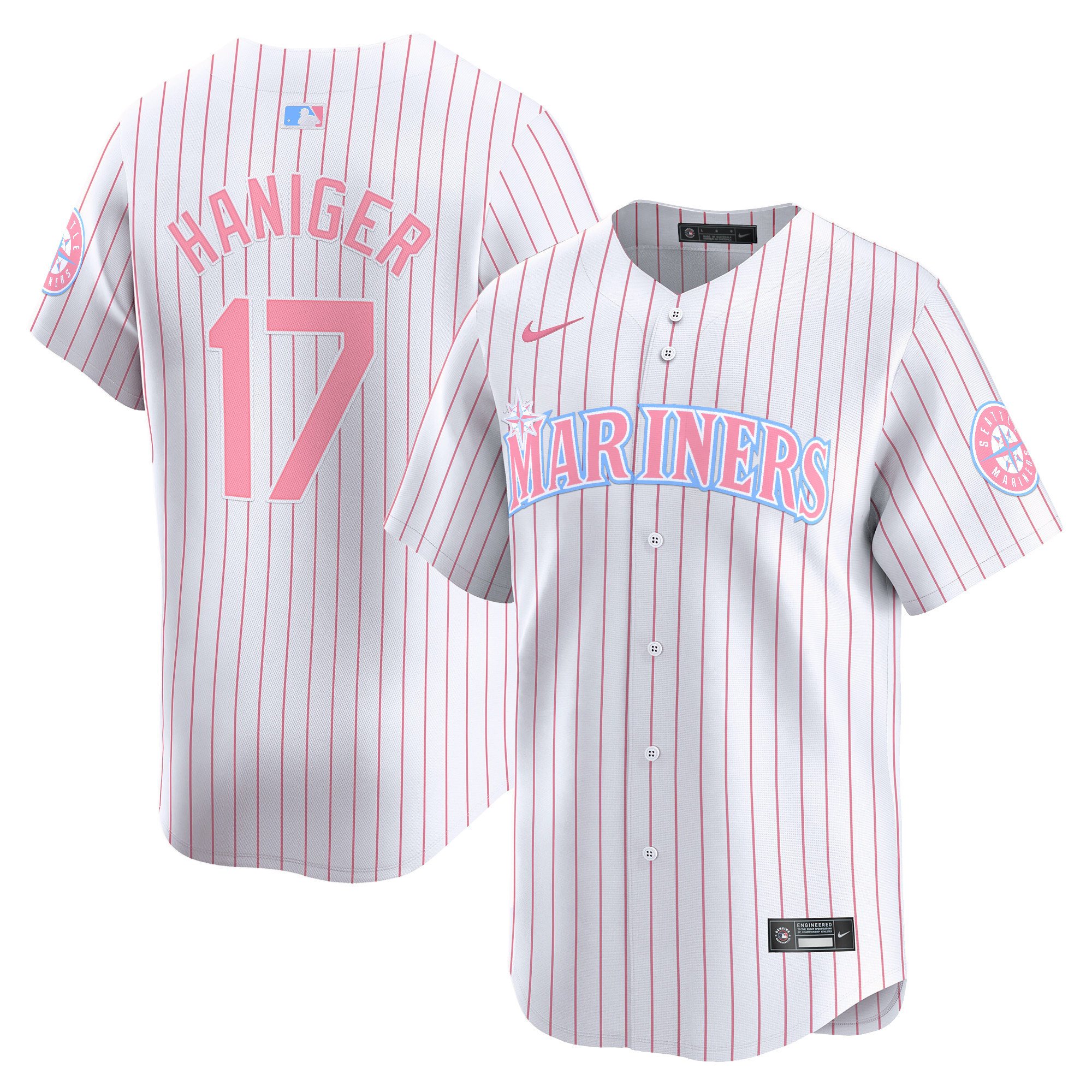 Mitch HanigerUnisex Seattle Mariners Bubblegum Pink Vapor Premier Limited Pinstripe Jersey - All Stitched