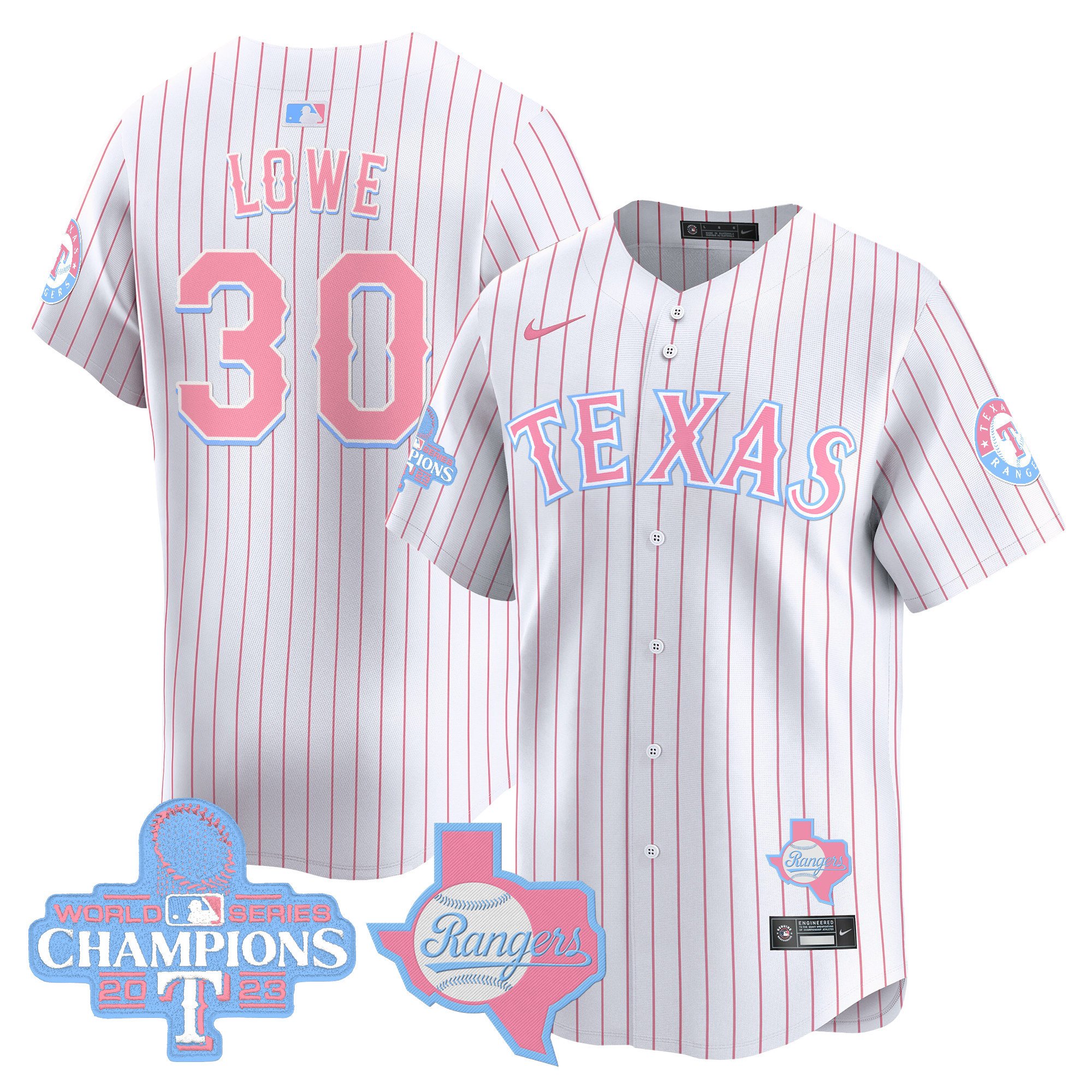 Nathaniel LoweUnisex Texas Rangers Bubblegum Pink Vapor Premier Limited Pinstripe Jersey - All Stitched