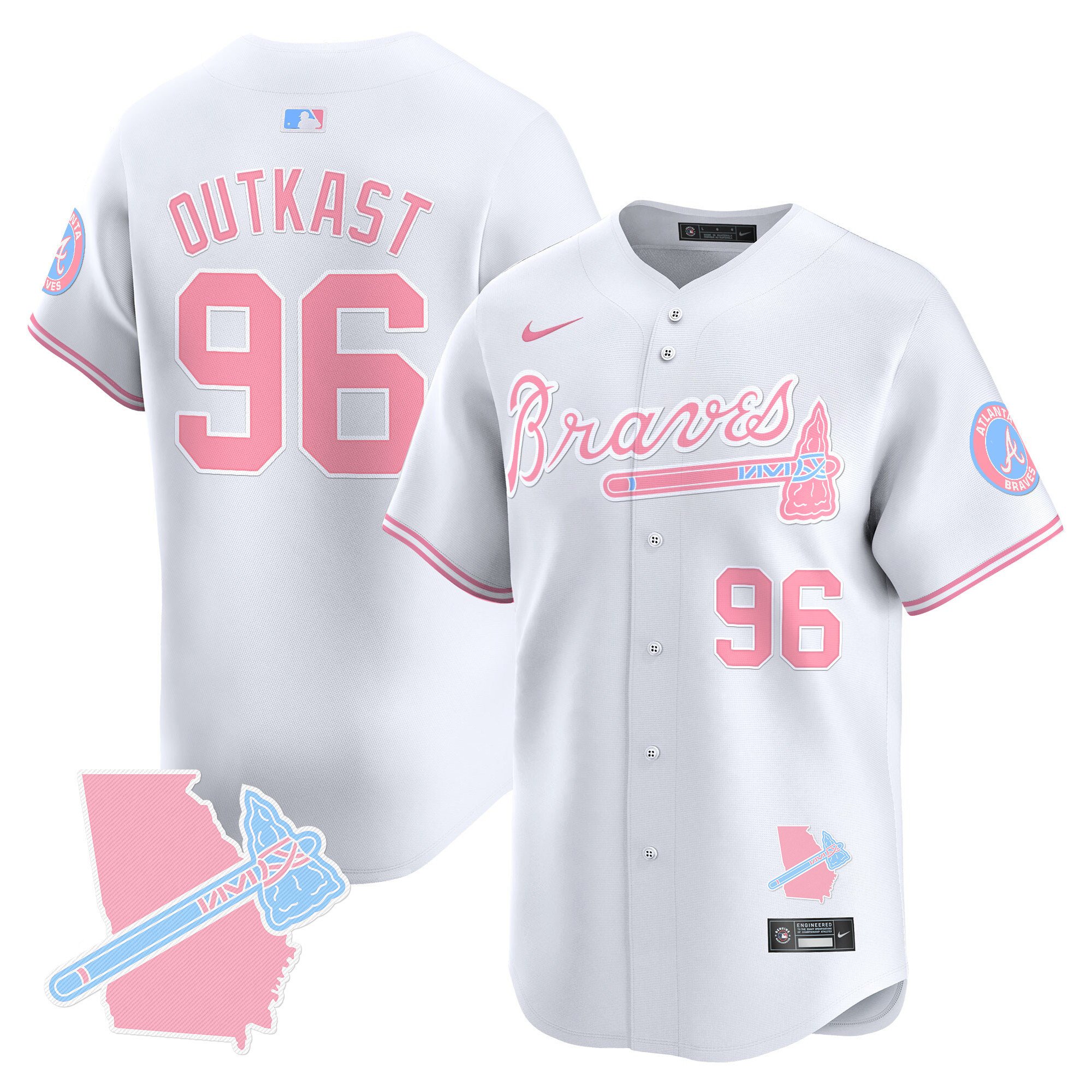 OutkastUnisex Atlanta Braves Bubblegum Pink Vapor Premier Limited White Jersey - All Stitched