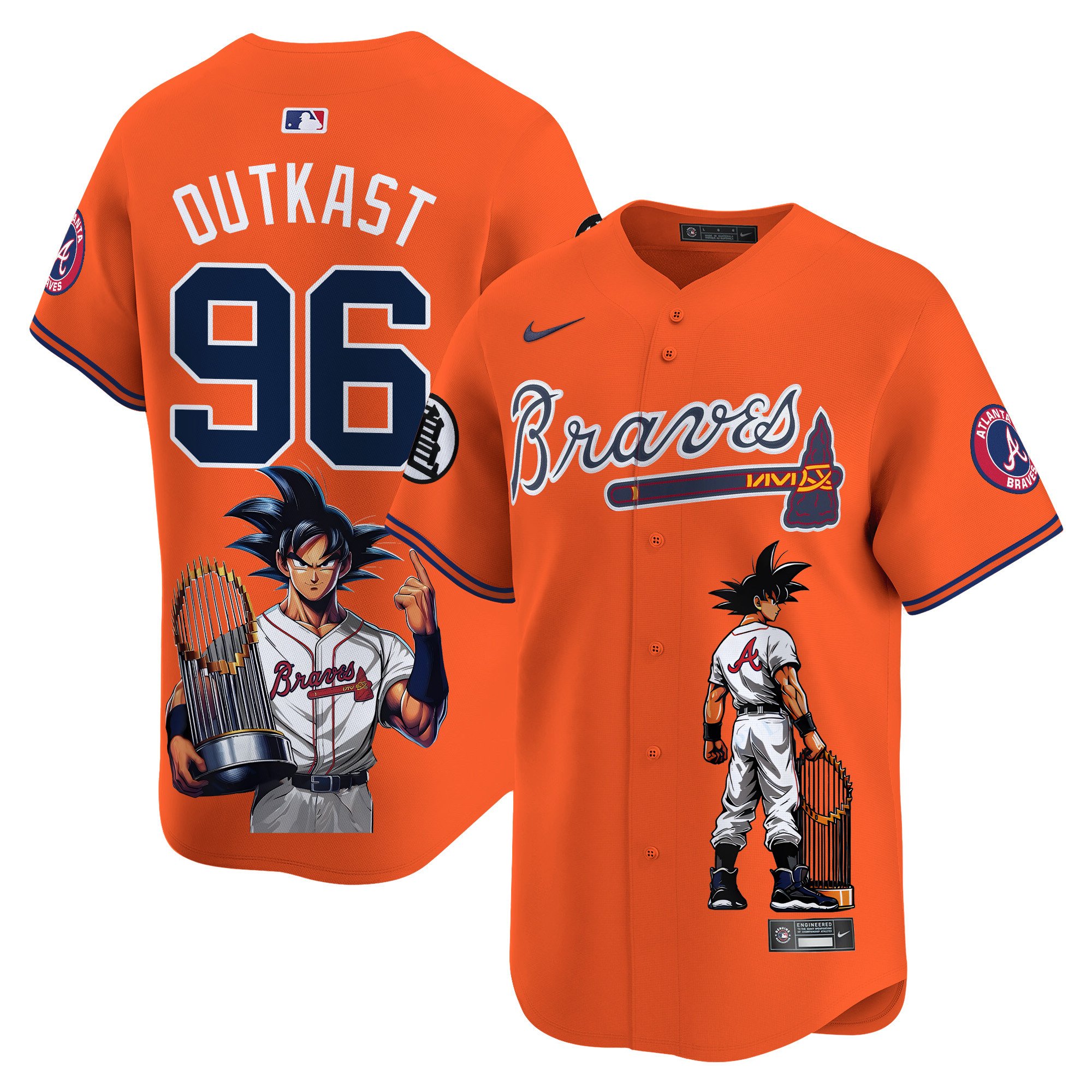 OutkastUnisex Atlanta Braves Dragon Ball Son Goku Vapor Premier Limited Orange Jersey - Printed