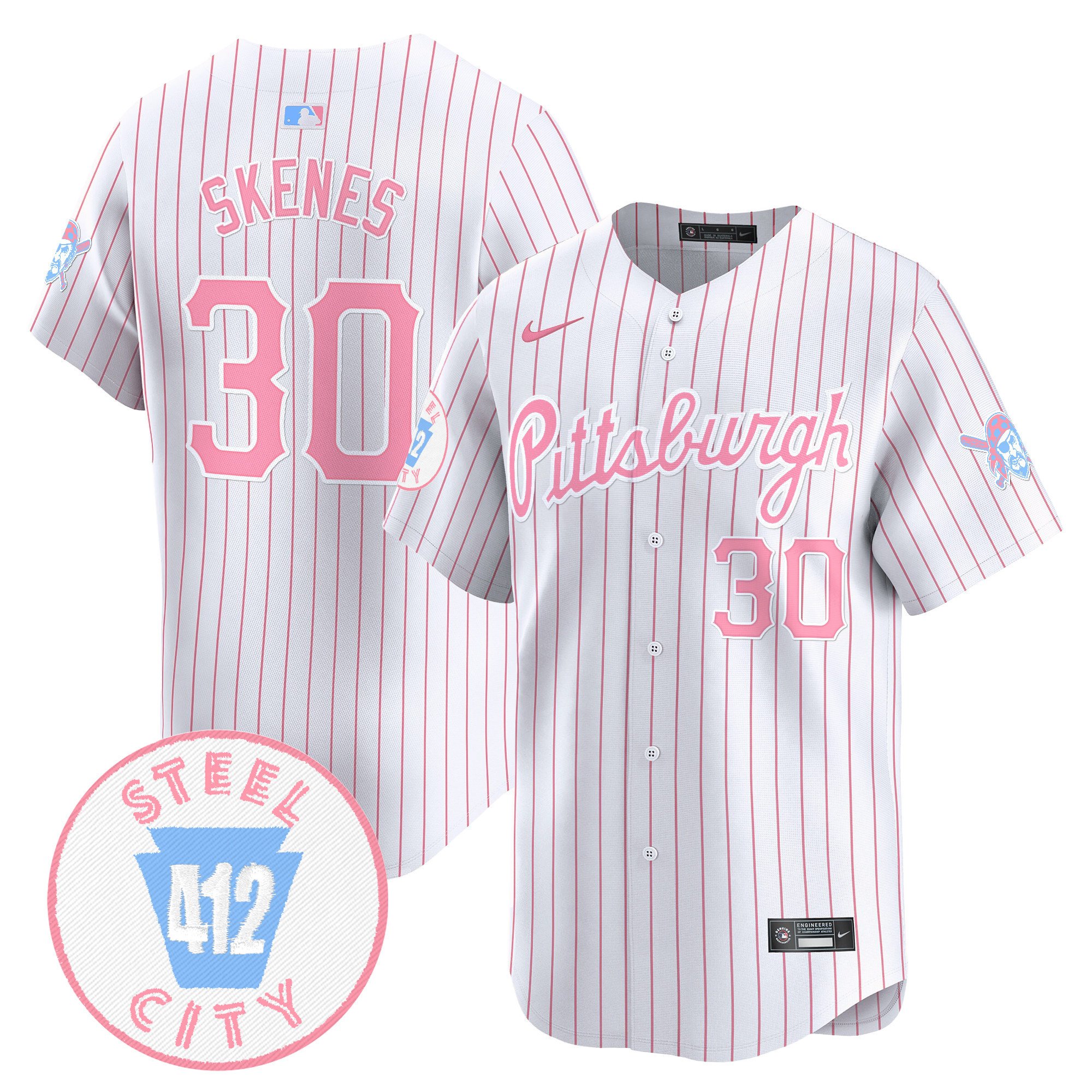 Paul SkenesUnisex Pittsburgh Pirates Bubblegum Pink Vapor Premier Limited Pinstripe Jersey - All Stitched