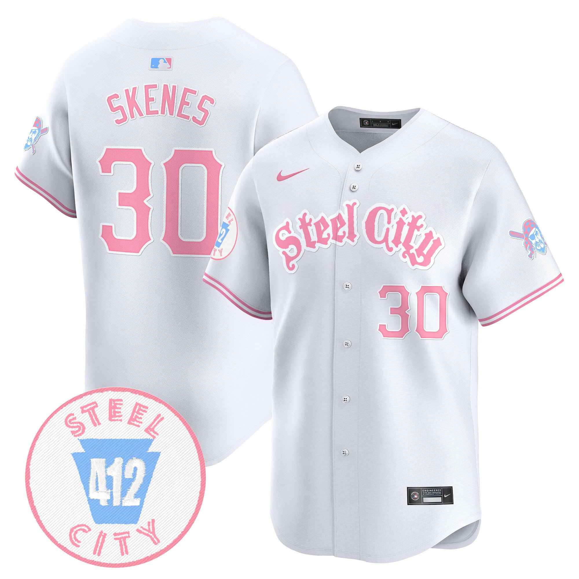 Paul SkenesUnisex Pittsburgh Pirates Bubblegum Pink Vapor Premier Limited White Jersey V2 - All Stitched