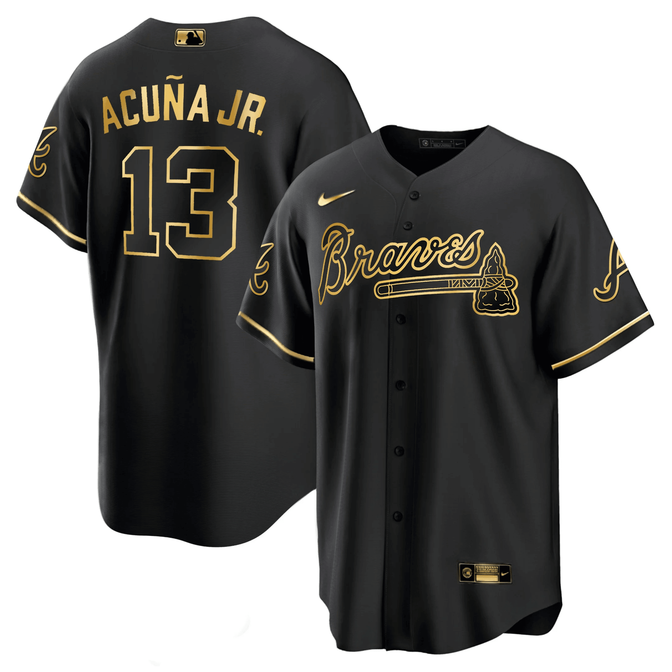 Ronald AcuÃ’a Jr. Atlanta Braves Black Gold Cool Base Black Gold Jersey - All Stitched