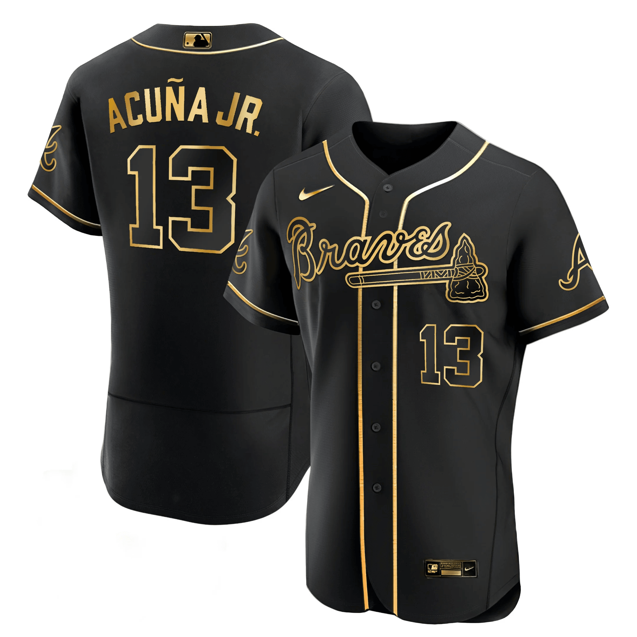 Ronald AcuÃ’a Jr. Atlanta Braves Black Gold Flex Base Black Gold Jersey - All Stitched