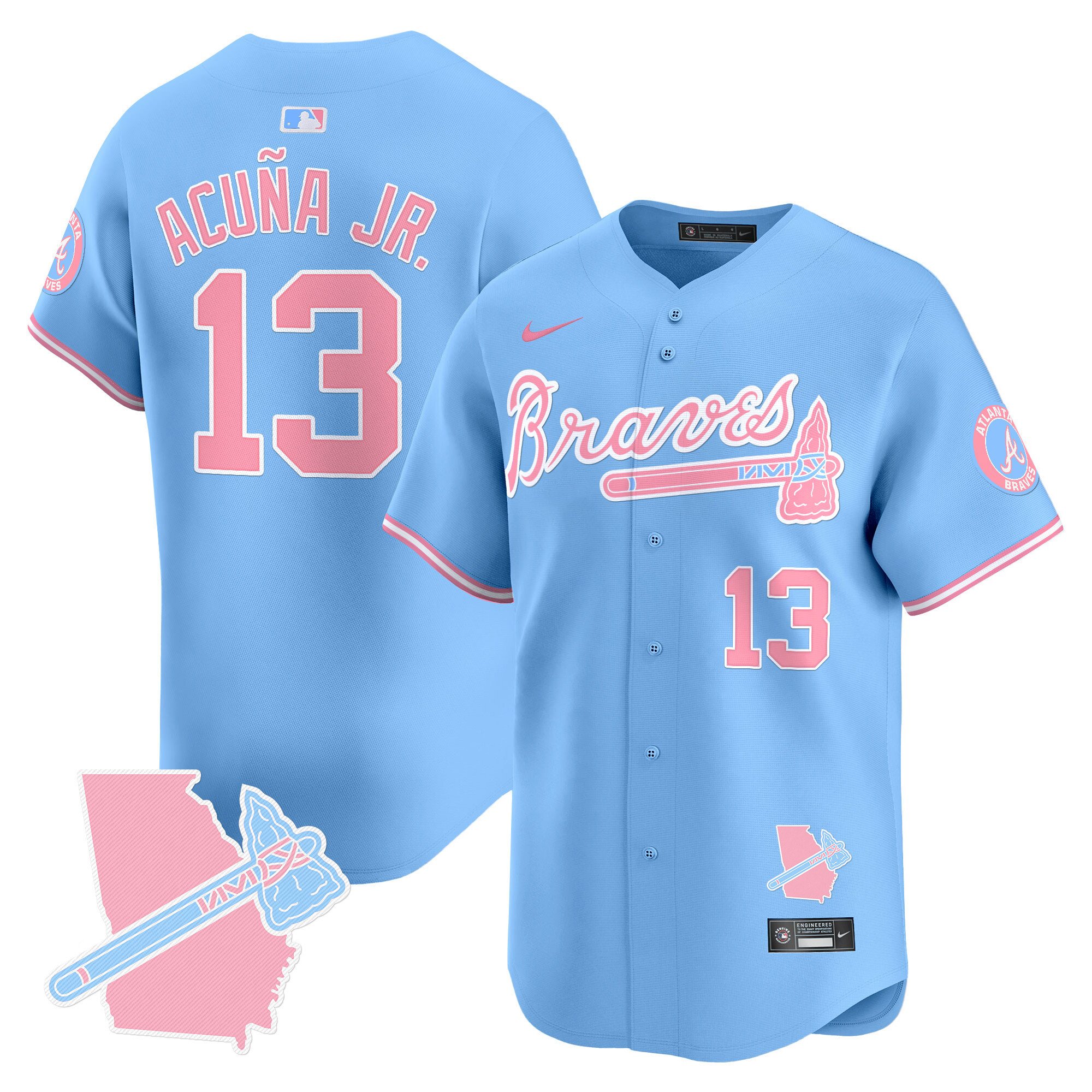 Ronald Acuna Jr.Unisex Atlanta Braves Bubblegum Pink Vapor Premier Limited Light Blue Jersey - All Stitched