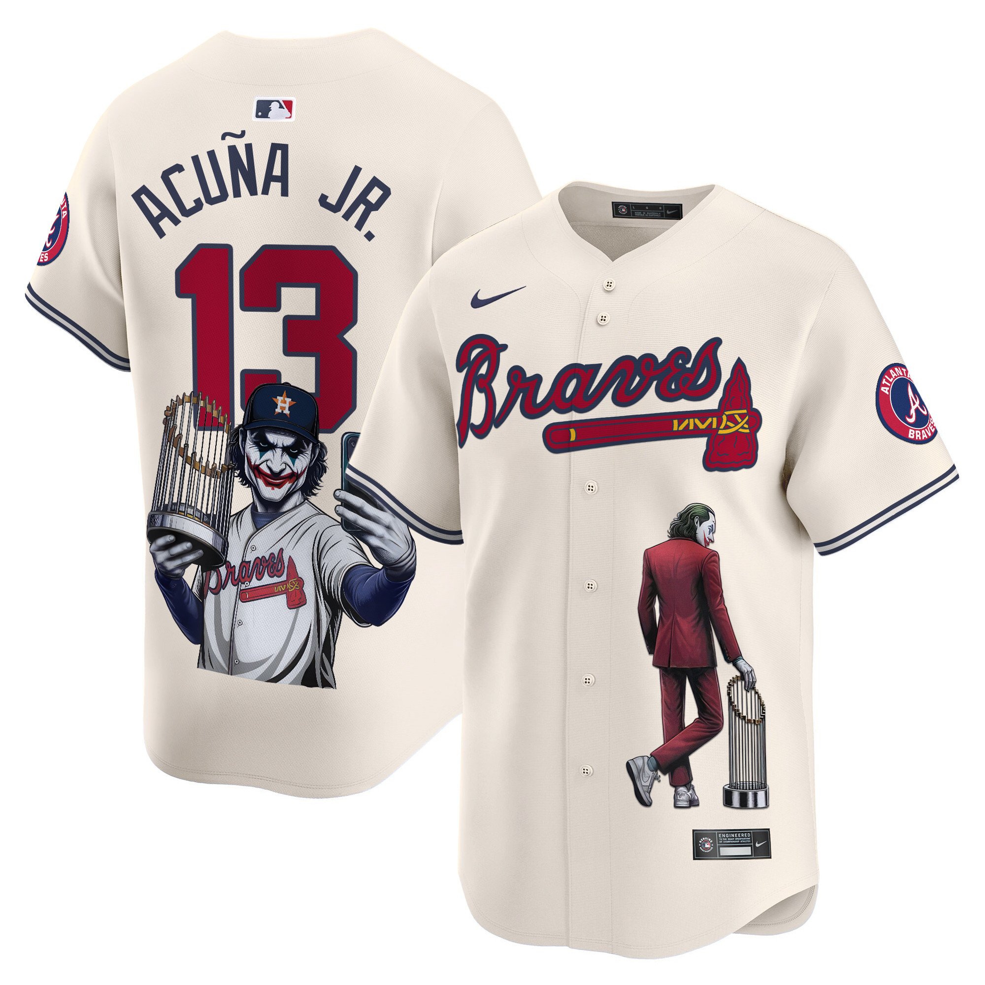Ronald Acuna JrUnisex Atlanta Braves Joker Vapor Premier Limited Cream Jersey - Printed