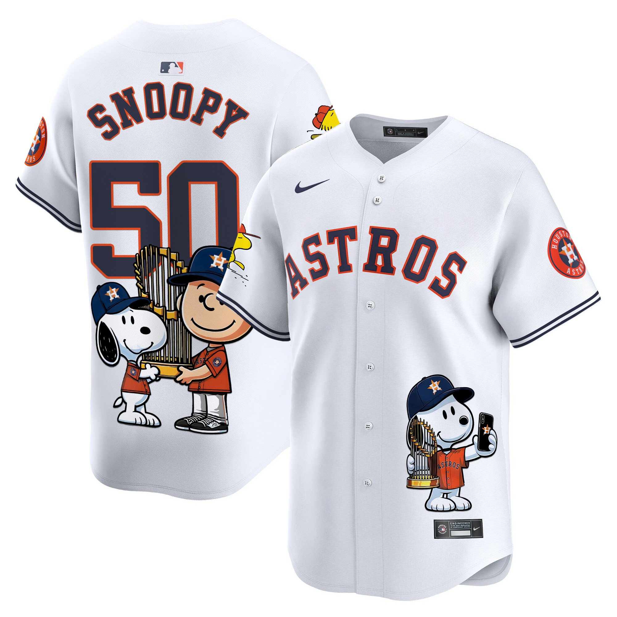 SnoopyUnisex Houston Astros Peanut Snoopy Vapor Premier Limited White Jersey - Printed