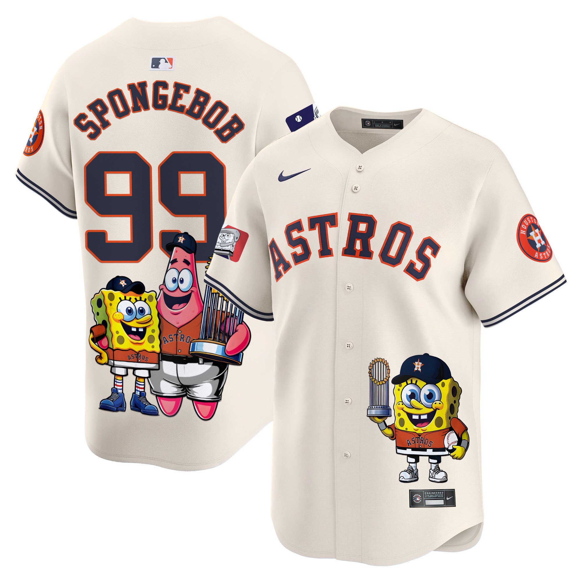 SpongeBobUnisex Houston Astros SpongeBob SquarePants Vapor Premier Limited Cream Jersey - Printed