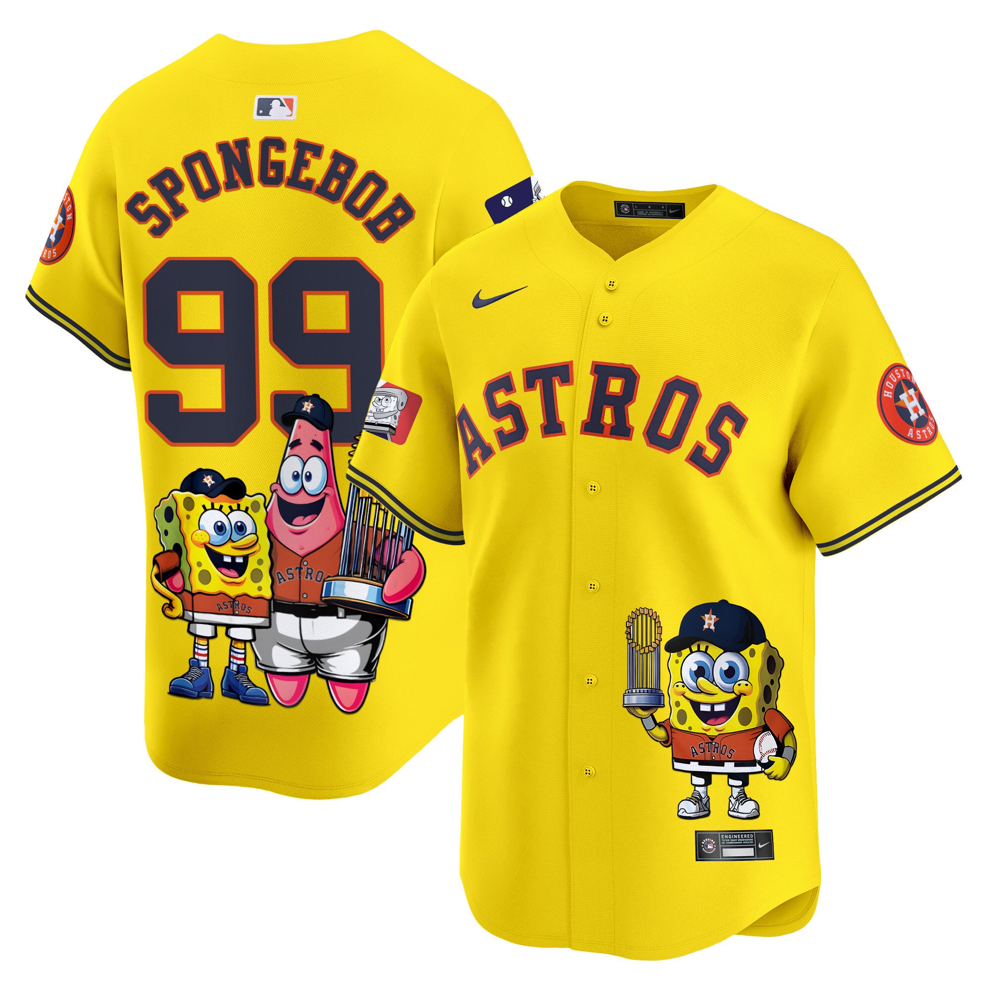 SpongeBobUnisex Houston Astros SpongeBob SquarePants Vapor Premier Limited Gold Jersey - Printed