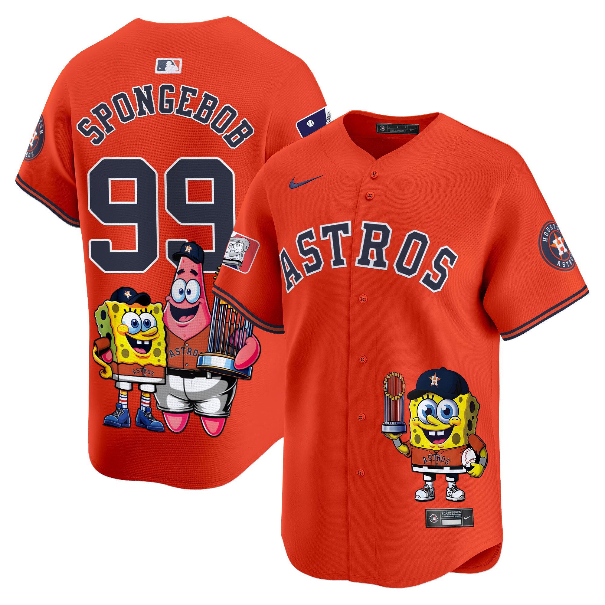SpongeBobUnisex Houston Astros SpongeBob SquarePants Vapor Premier Limited Orange Jersey - Printed