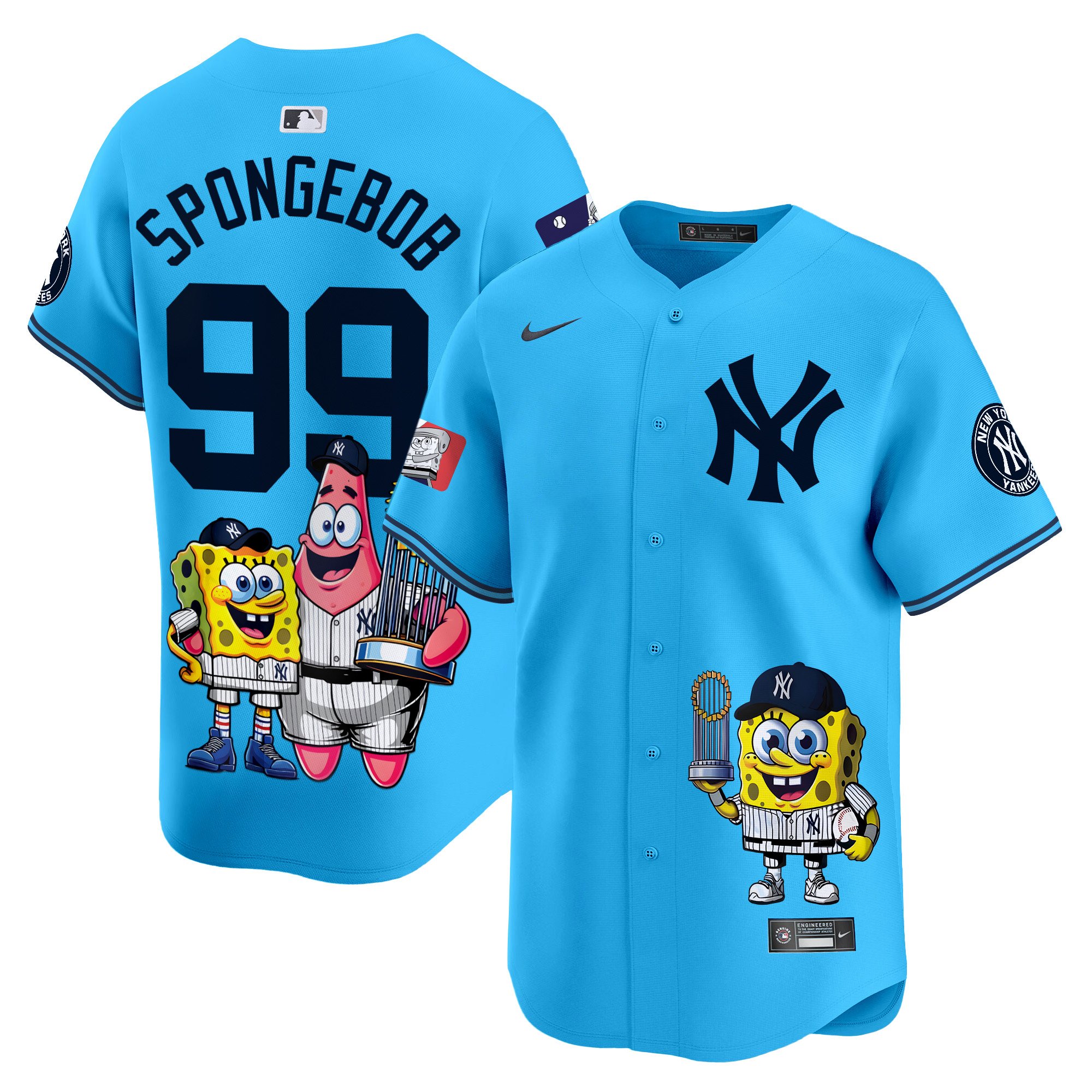 SpongeBobUnisex New York Yankees SpongeBob SquarePants Vapor Premier Limited Light Blue Jersey - Printed