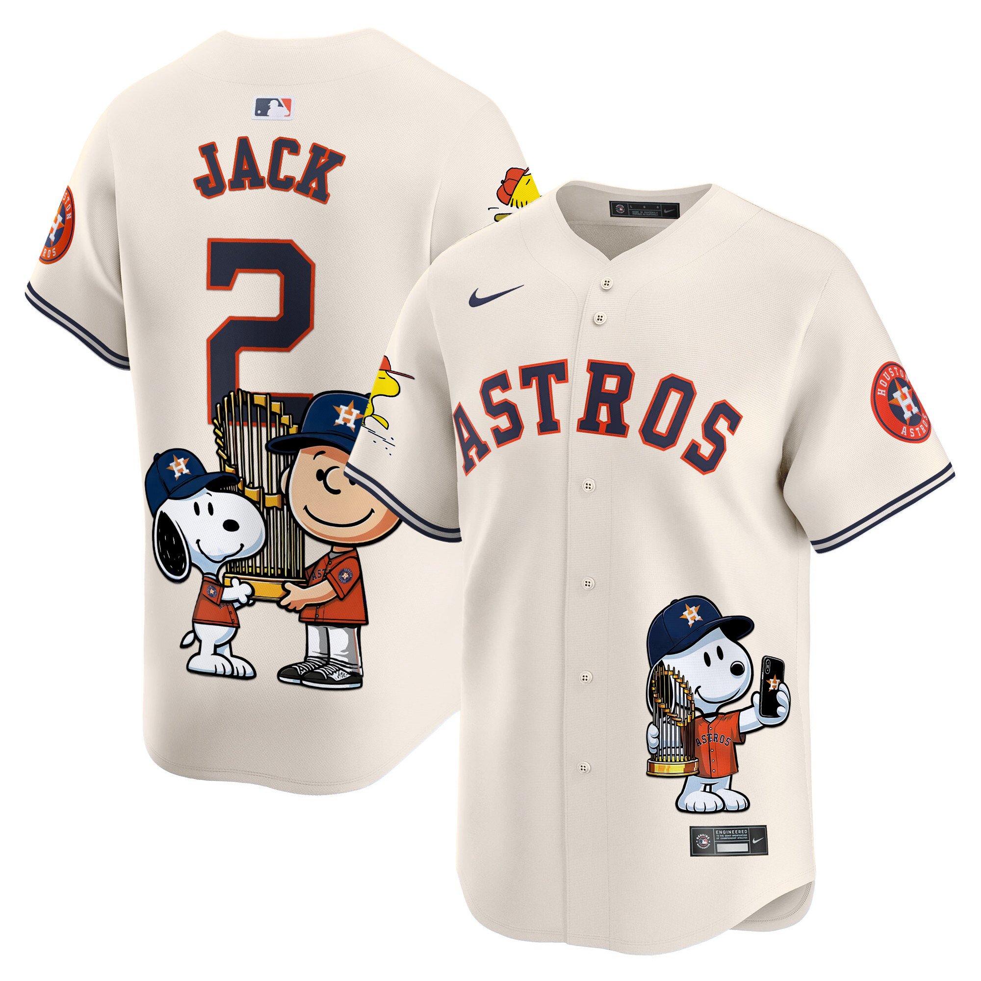 Travis ScottUnisex Houston Astros Peanut Snoopy Vapor Premier Limited Cream Jersey - Printed