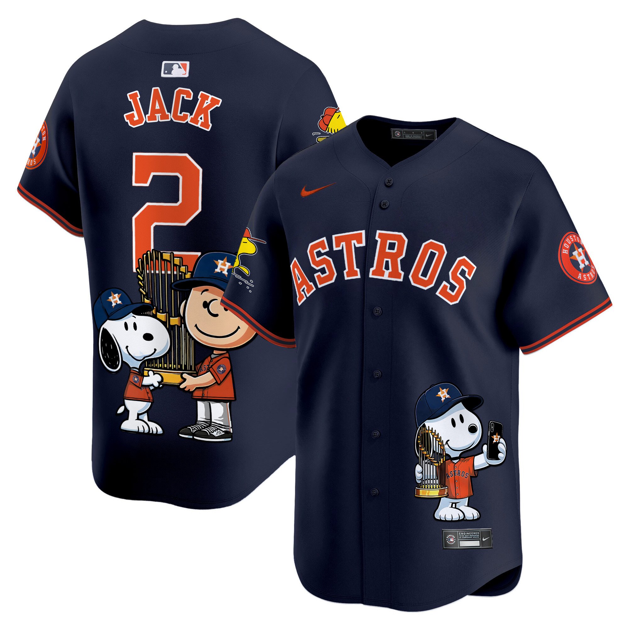 Travis ScottUnisex Houston Astros Peanut Snoopy Vapor Premier Limited Navy Jersey - Printed