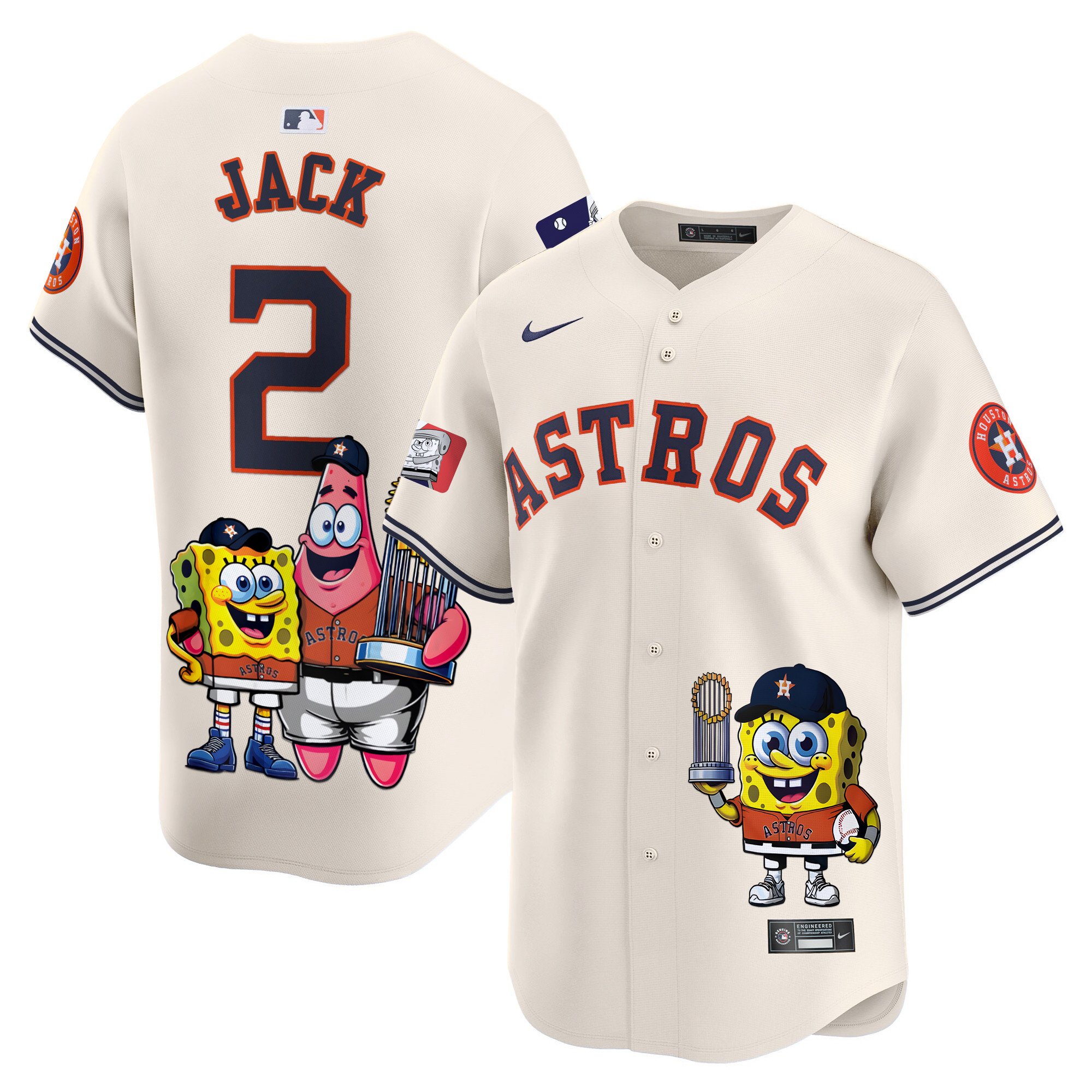 Travis ScottUnisex Houston Astros SpongeBob SquarePants Vapor Premier Limited Cream Jersey - Printed