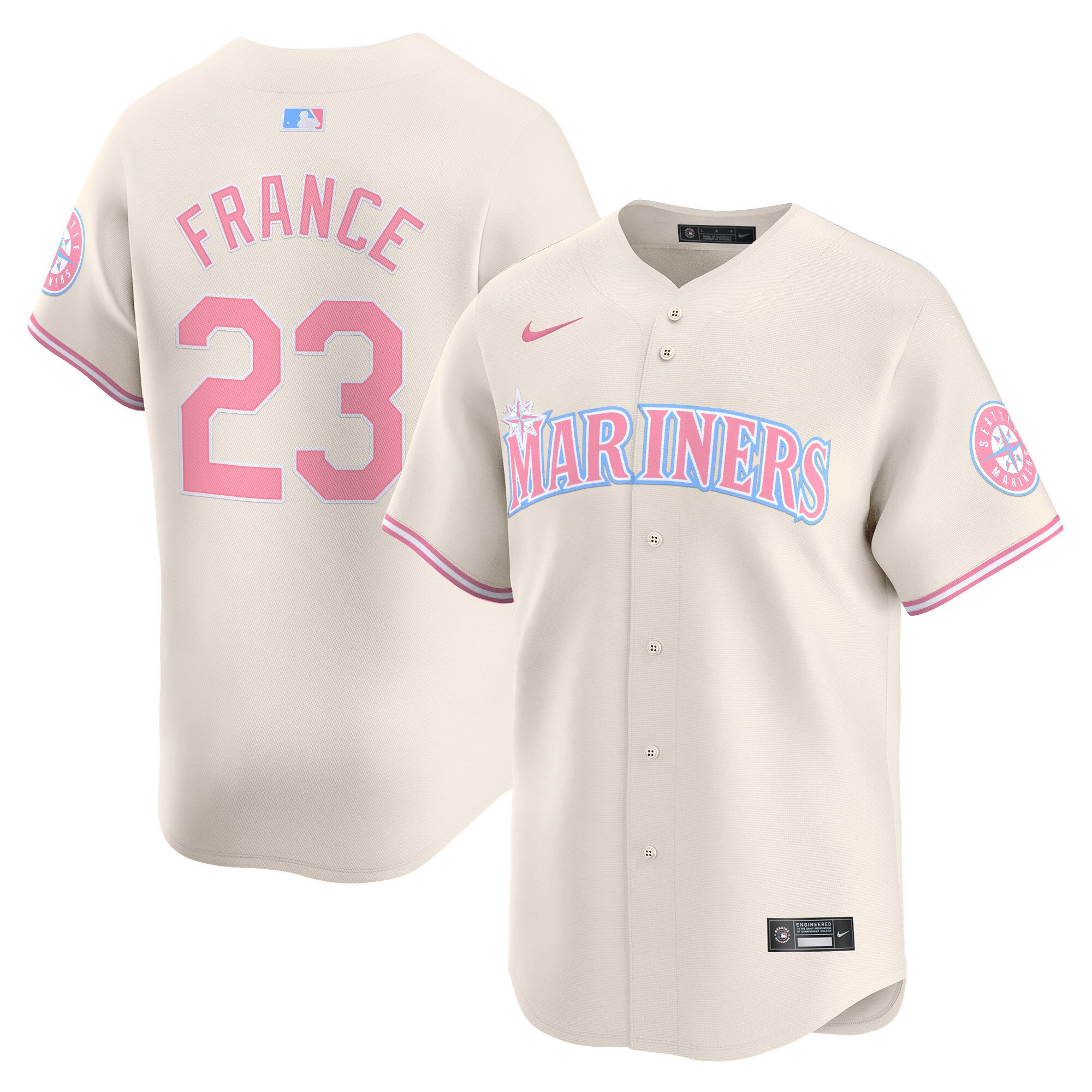 Ty FranceUnisex Seattle Mariners Bubblegum Pink Vapor Premier Limited Cream Jersey - All Stitched