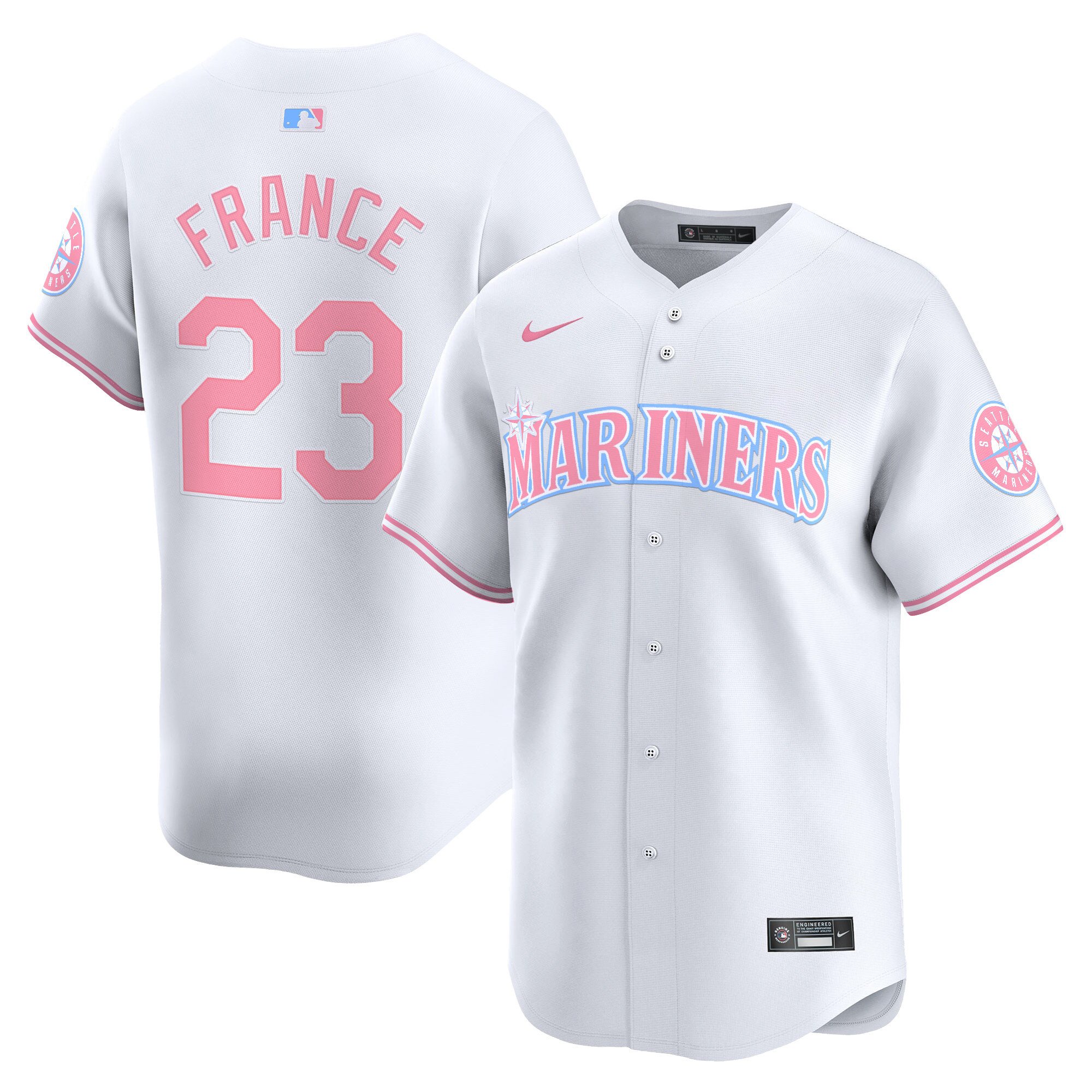Ty FranceUnisex Seattle Mariners Bubblegum Pink Vapor Premier Limited White Jersey - All Stitched