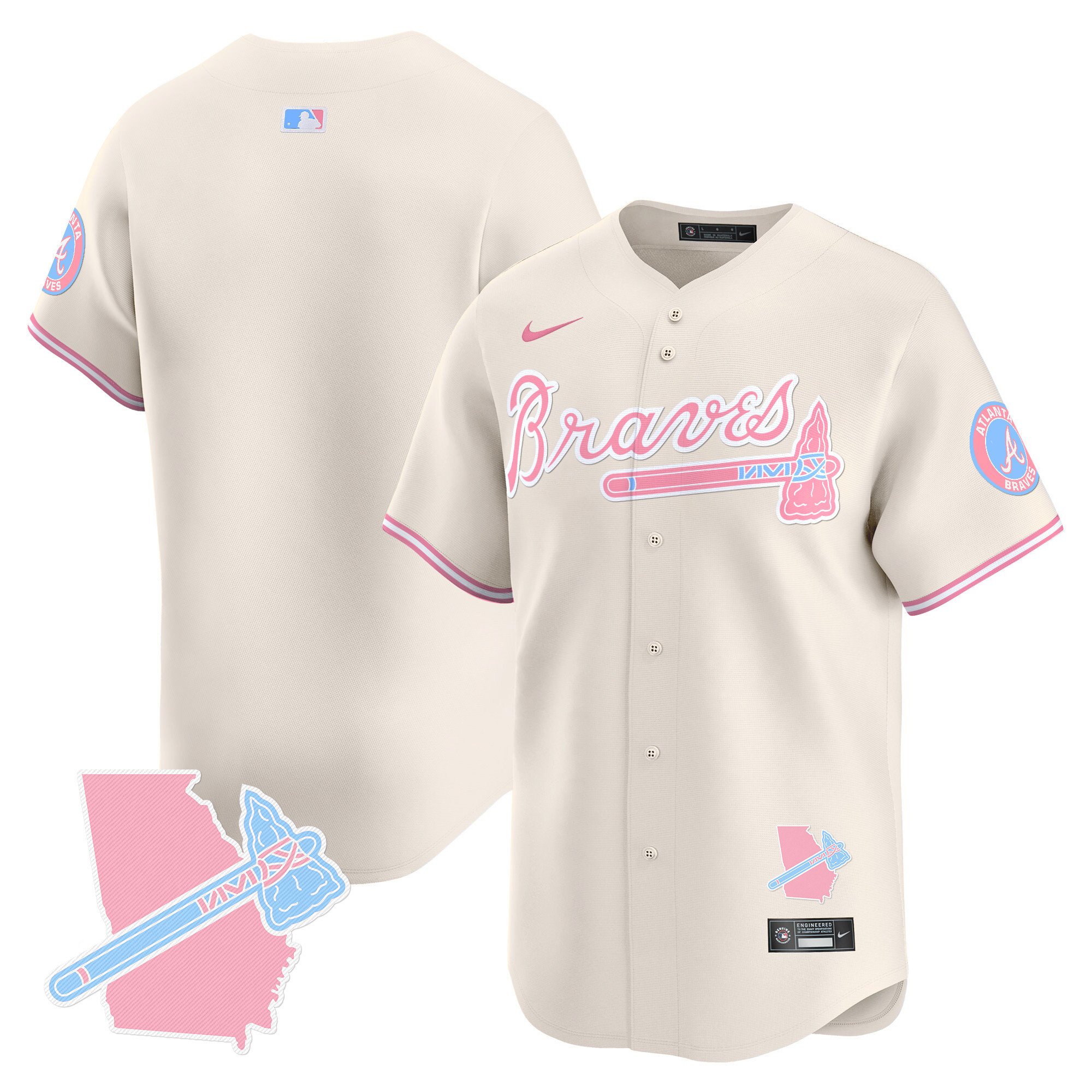 Unisex Atlanta Braves Bubblegum Pink Vapor Premier Limited Cream Jersey - All Stitched