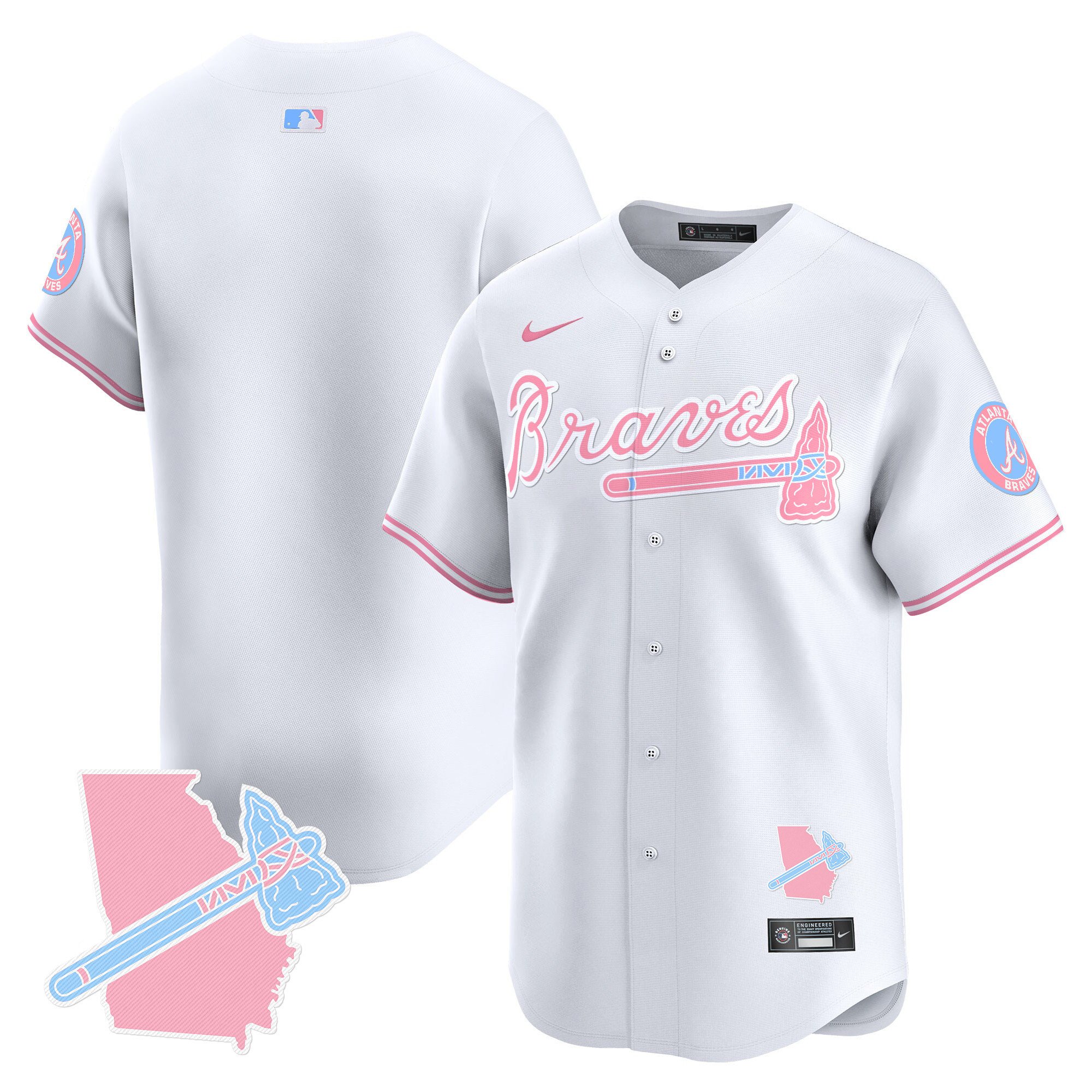 Unisex Atlanta Braves Bubblegum Pink Vapor Premier Limited White Jersey - All Stitched