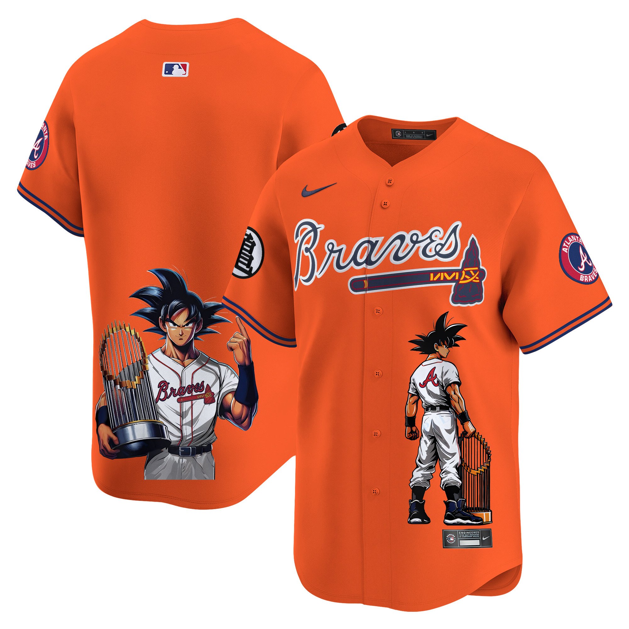 Unisex Atlanta Braves Dragon Ball Son Goku Vapor Premier Limited Orange Jersey - Printed