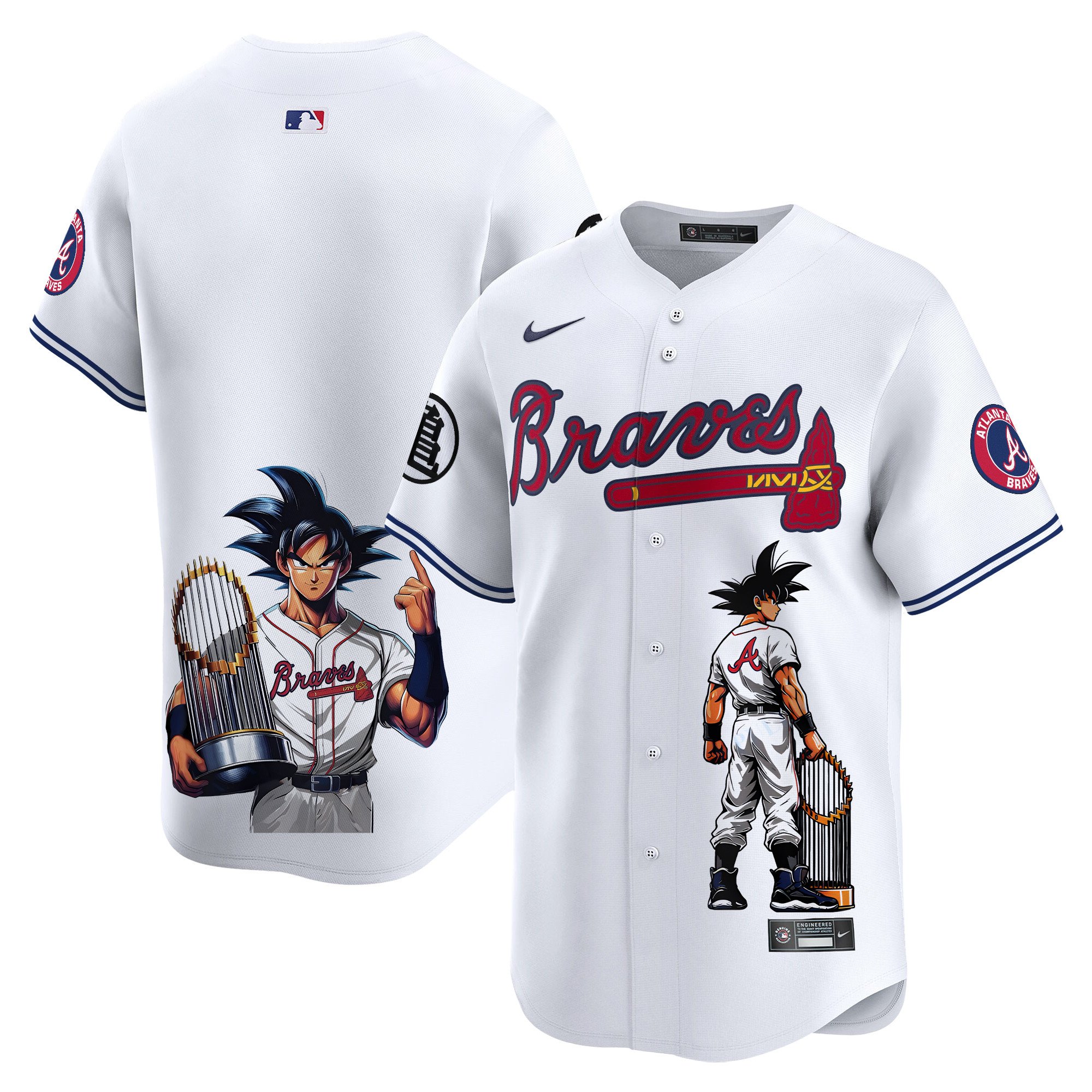 Unisex Atlanta Braves Dragon Ball Son Goku Vapor Premier Limited White Jersey - Printed