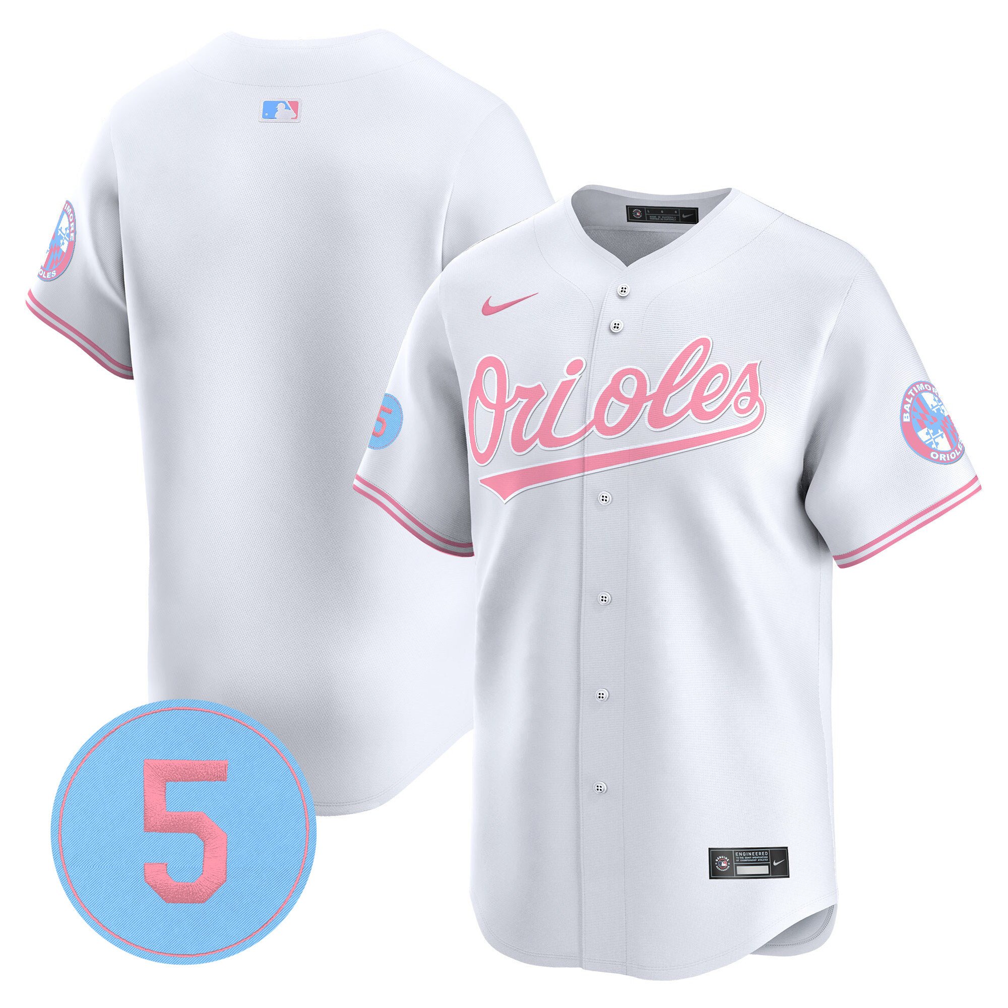 Unisex Baltimore Orioles Bubblegum Pink Robinson Patch Vapor Premier Limited White Jersey - All Stitched