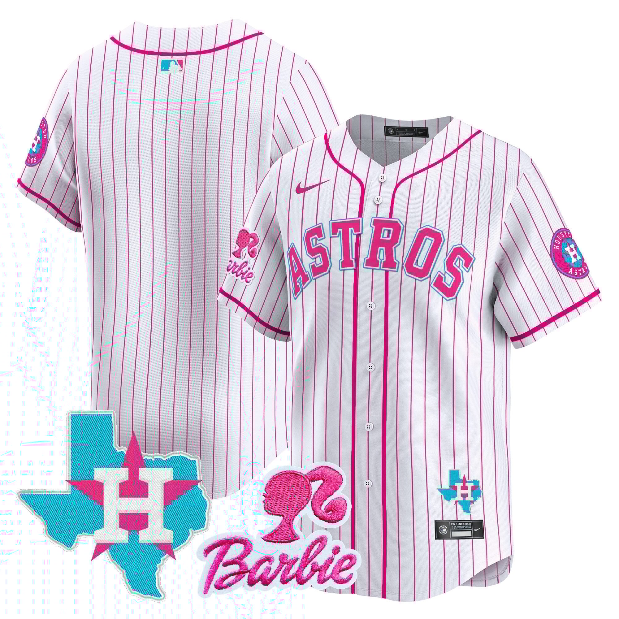 Unisex Houston Astros Barbie Patch Vapor Premier Limited Pink Stripe Jersey - All Stitched