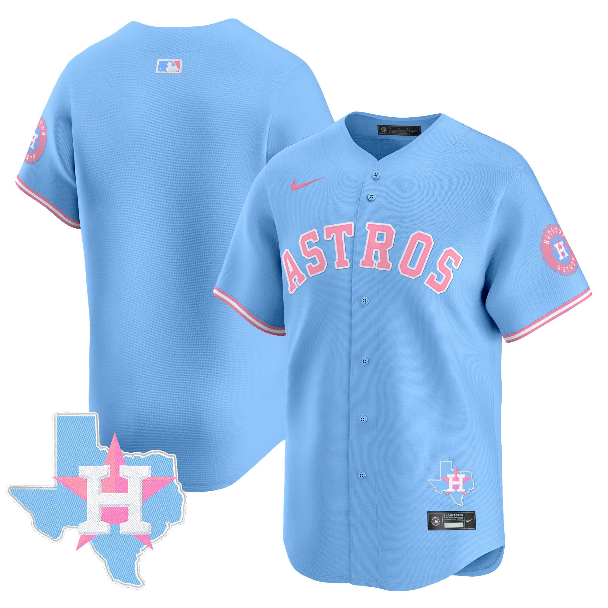 Unisex Houston Astros Bubblegum Pink Vapor Premier Limited Light Blue Jersey - All Stitched