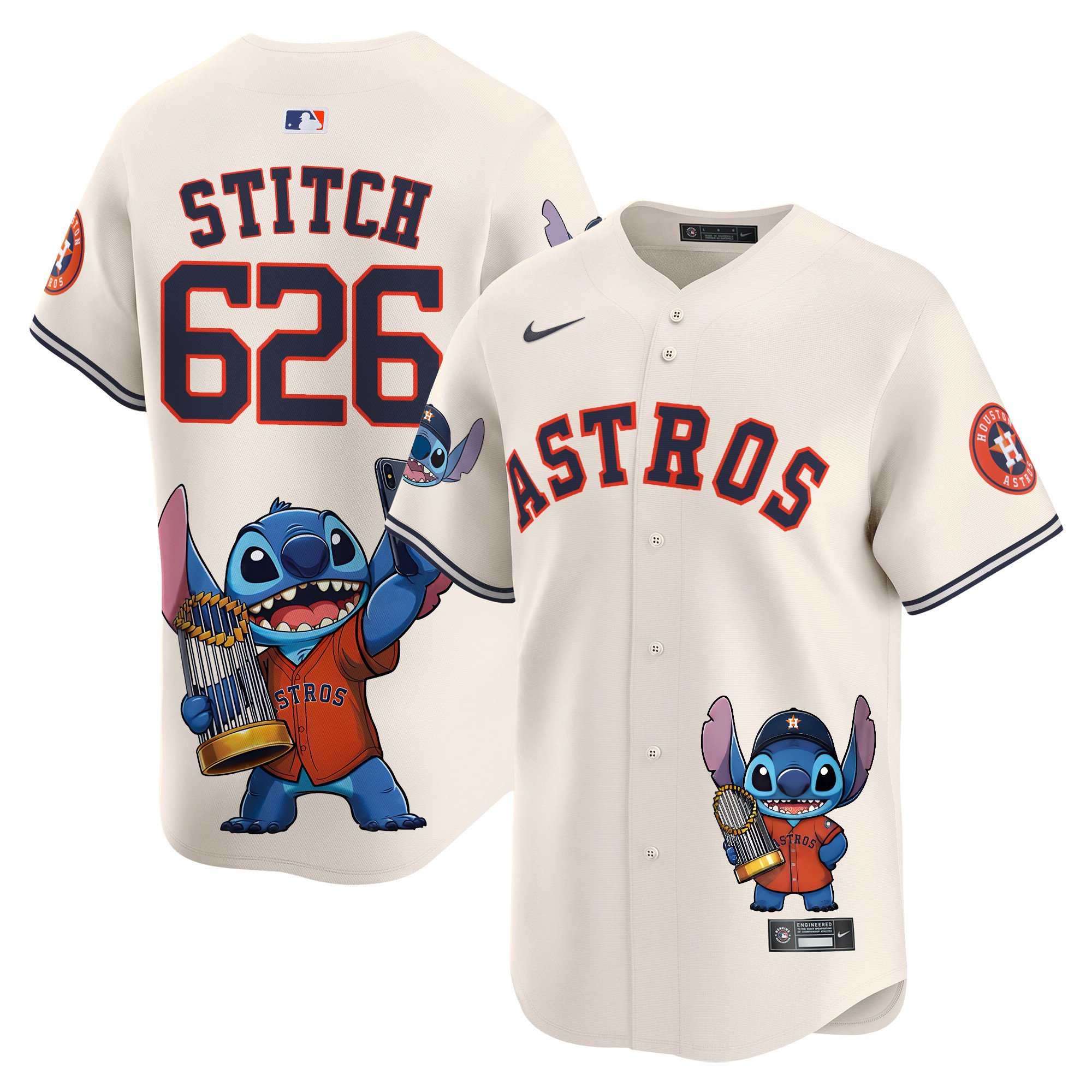 Unisex Houston Astros Lilo And Stitch Vapor Premier Limited Cream Jersey - Printed