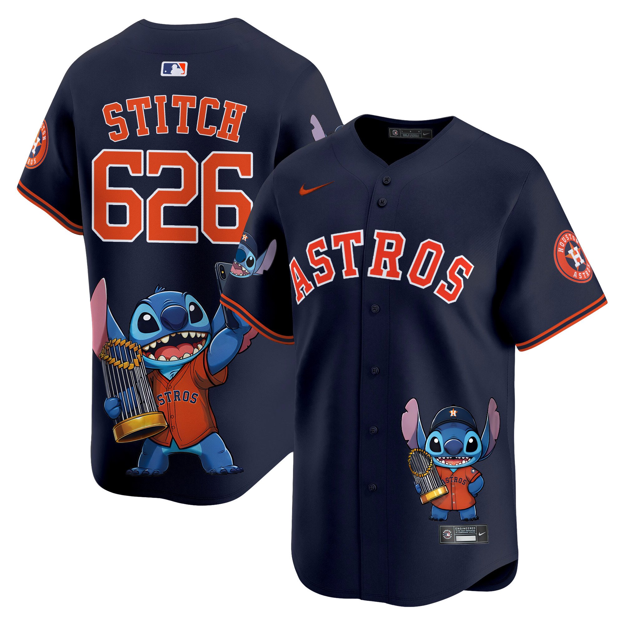 Unisex Houston Astros Lilo And Stitch Vapor Premier Limited Navy Jersey - Printed