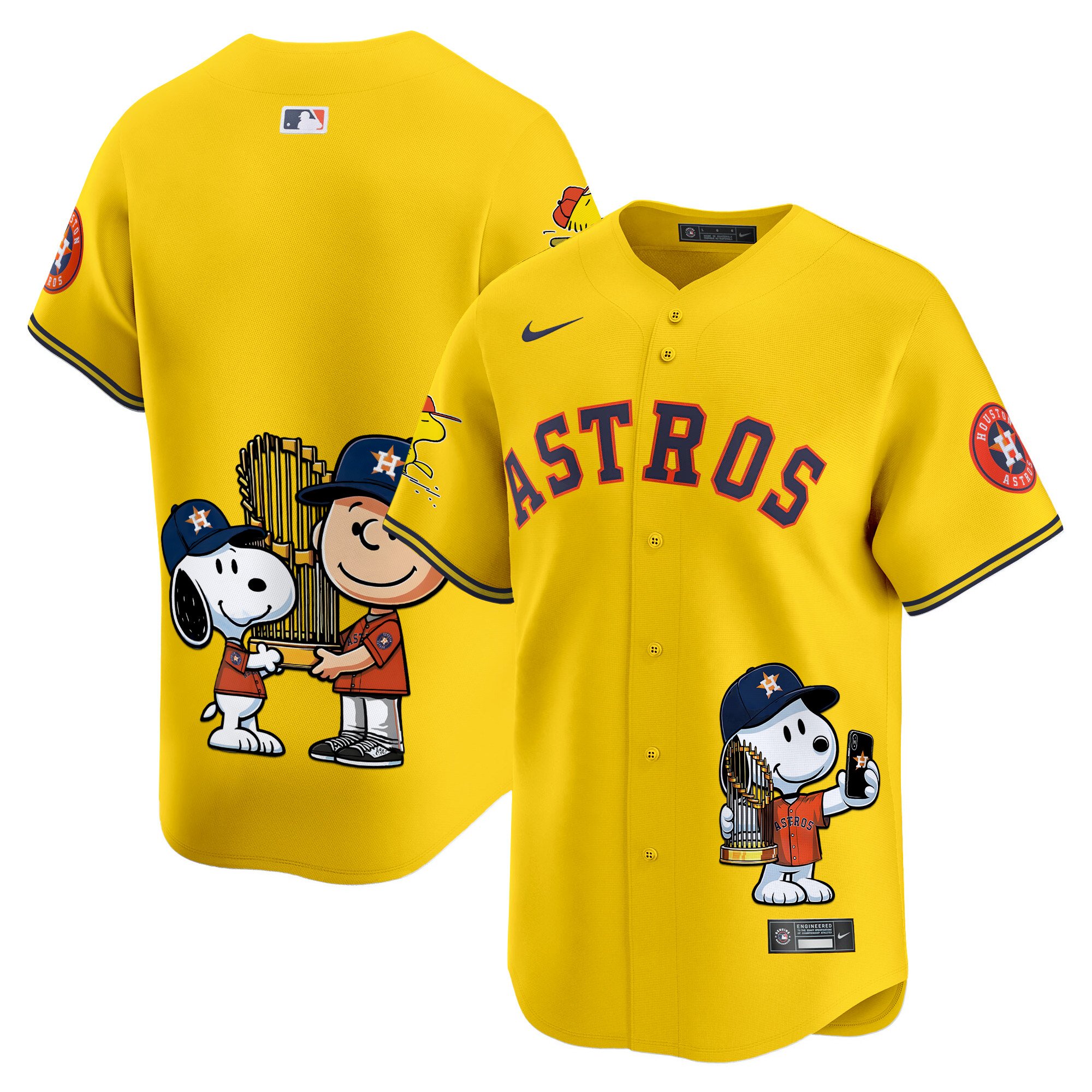Unisex Houston Astros Peanut Snoopy Vapor Premier Limited Gold Jersey - Printed