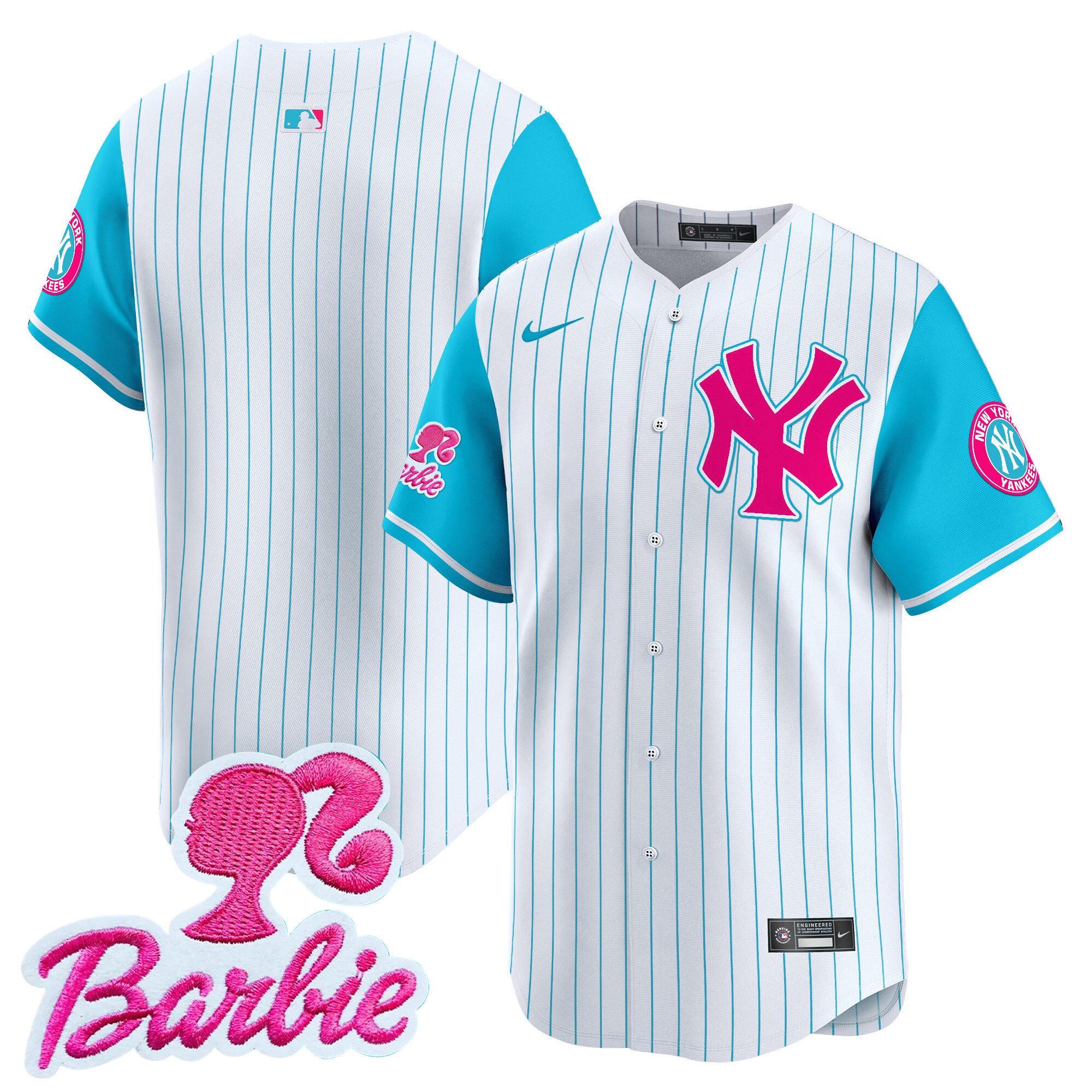 Unisex New York Yankees Barbie Patch Vapor Premier Limited Pinstripe Jersey - All Stitched