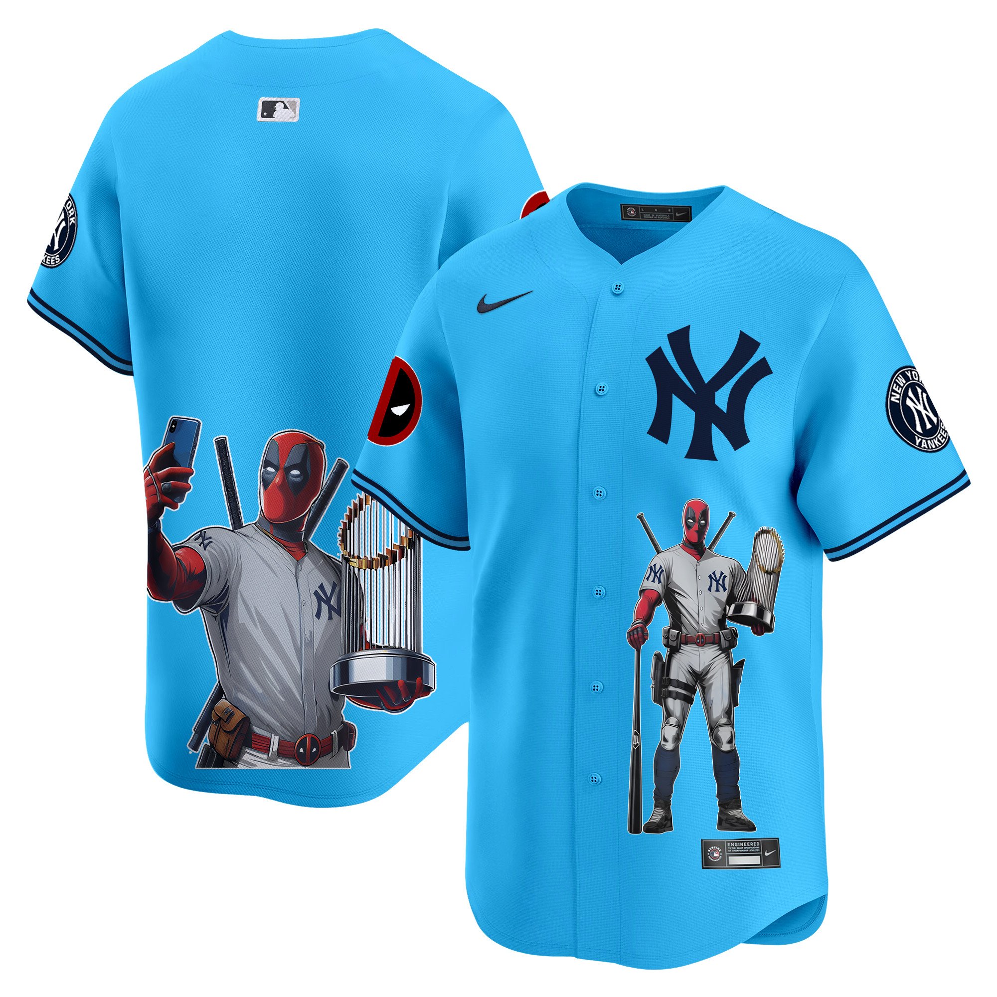 Unisex New York Yankees Deadpool Premier Limited Light Blue Jersey - Printed