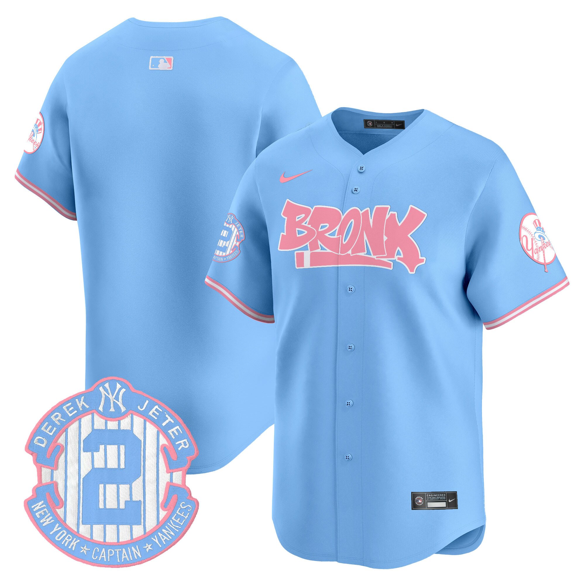 Unisex New York Yankees The Bronx Graffiti Bubblegum Pink Vapor Premier Limited Light Blue Jersey - All Stitched