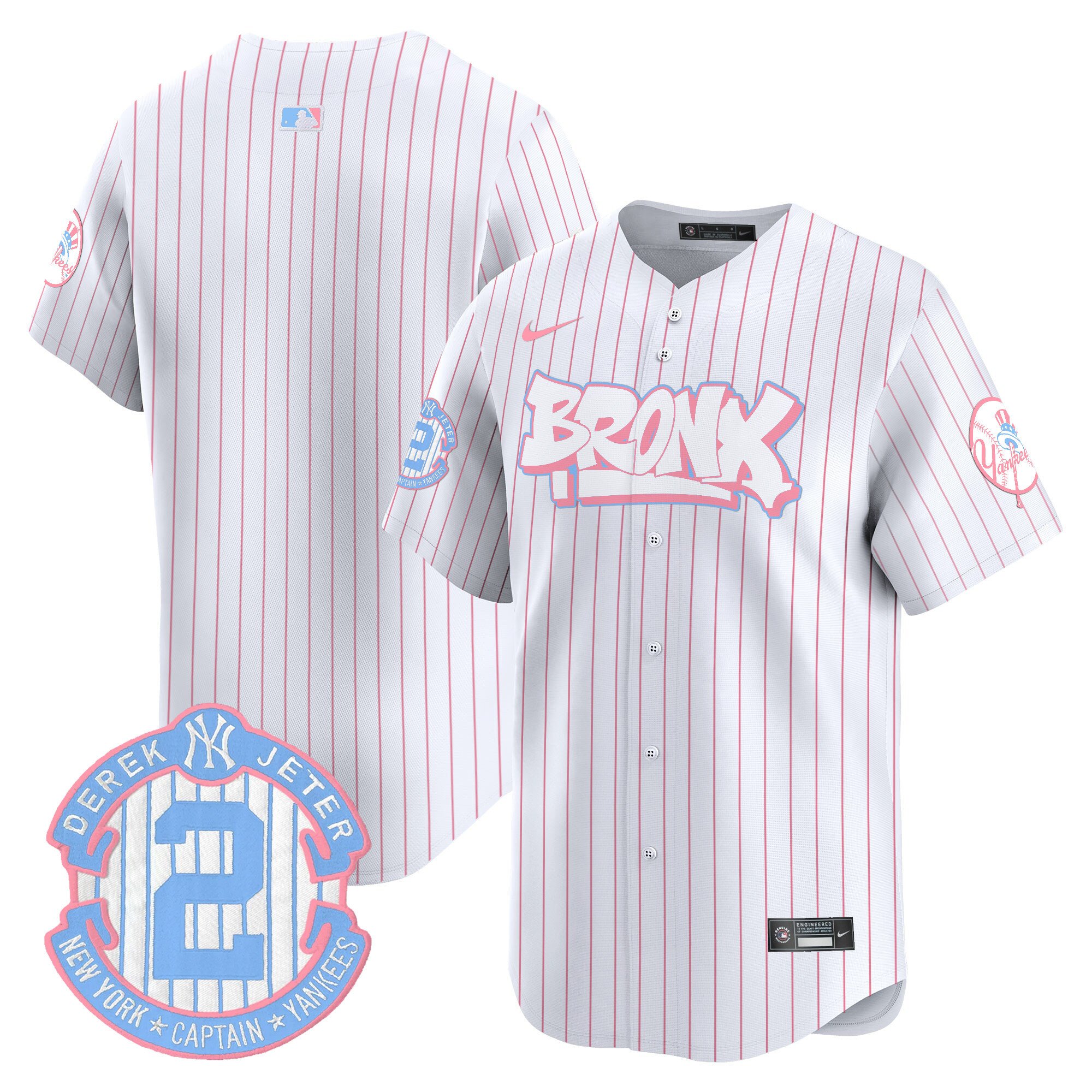 Unisex New York Yankees The Bronx Graffiti Bubblegum Pink Vapor Premier Limited Pinstripe Jersey V2 - All Stitched